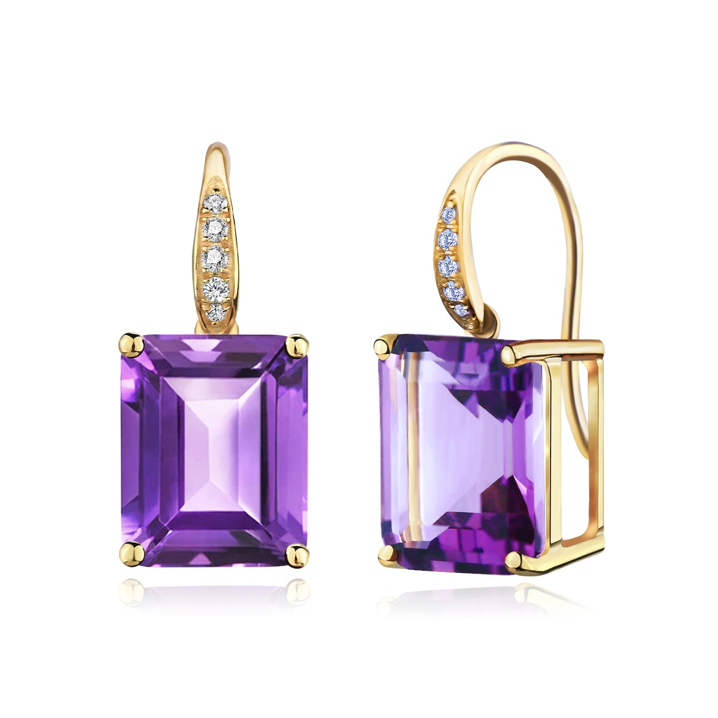 Radiant Emerald-Cut Amethyst Diamond Baroque Pearl Convertible Drop Earrings