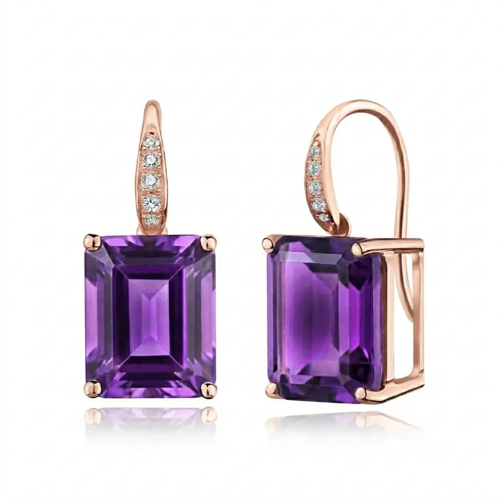 Radiant Emerald-Cut Amethyst Diamond Drop Earrings