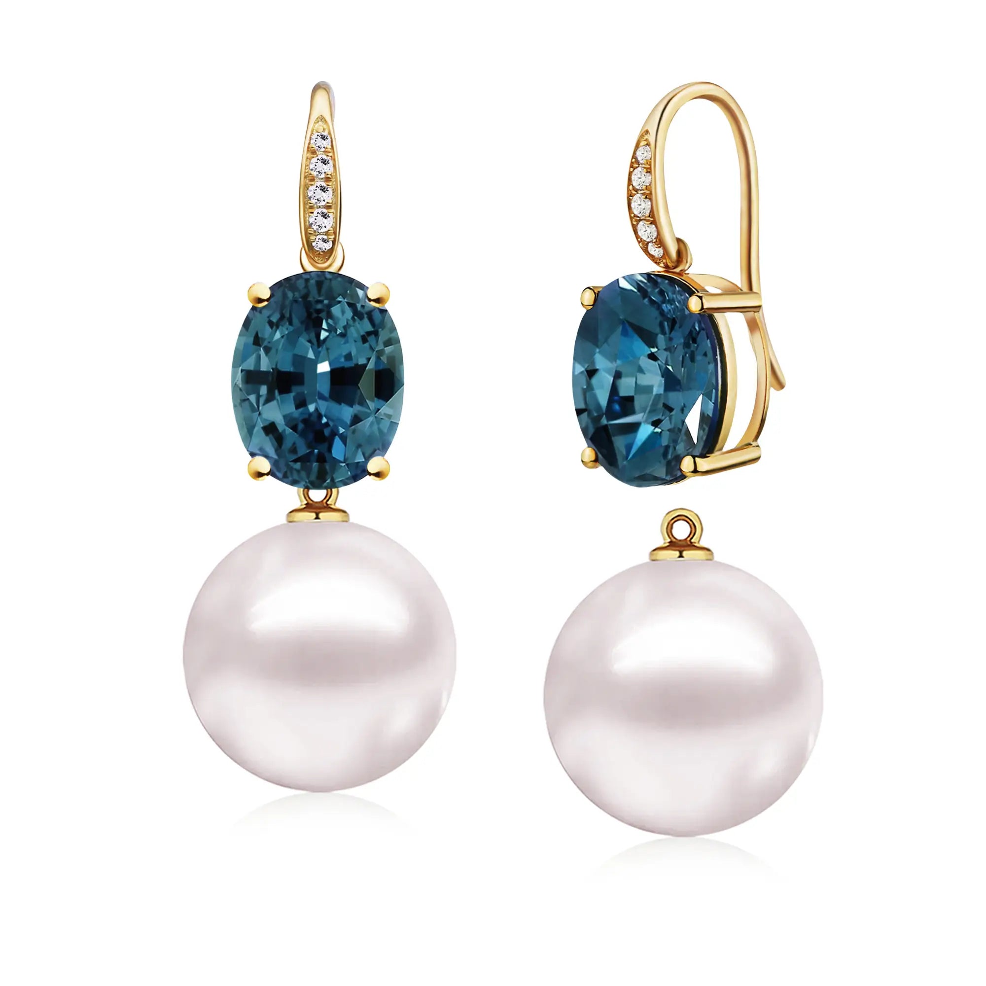 Radiant Oval Topaz Diamond Pearl Convertible Drop Earrings