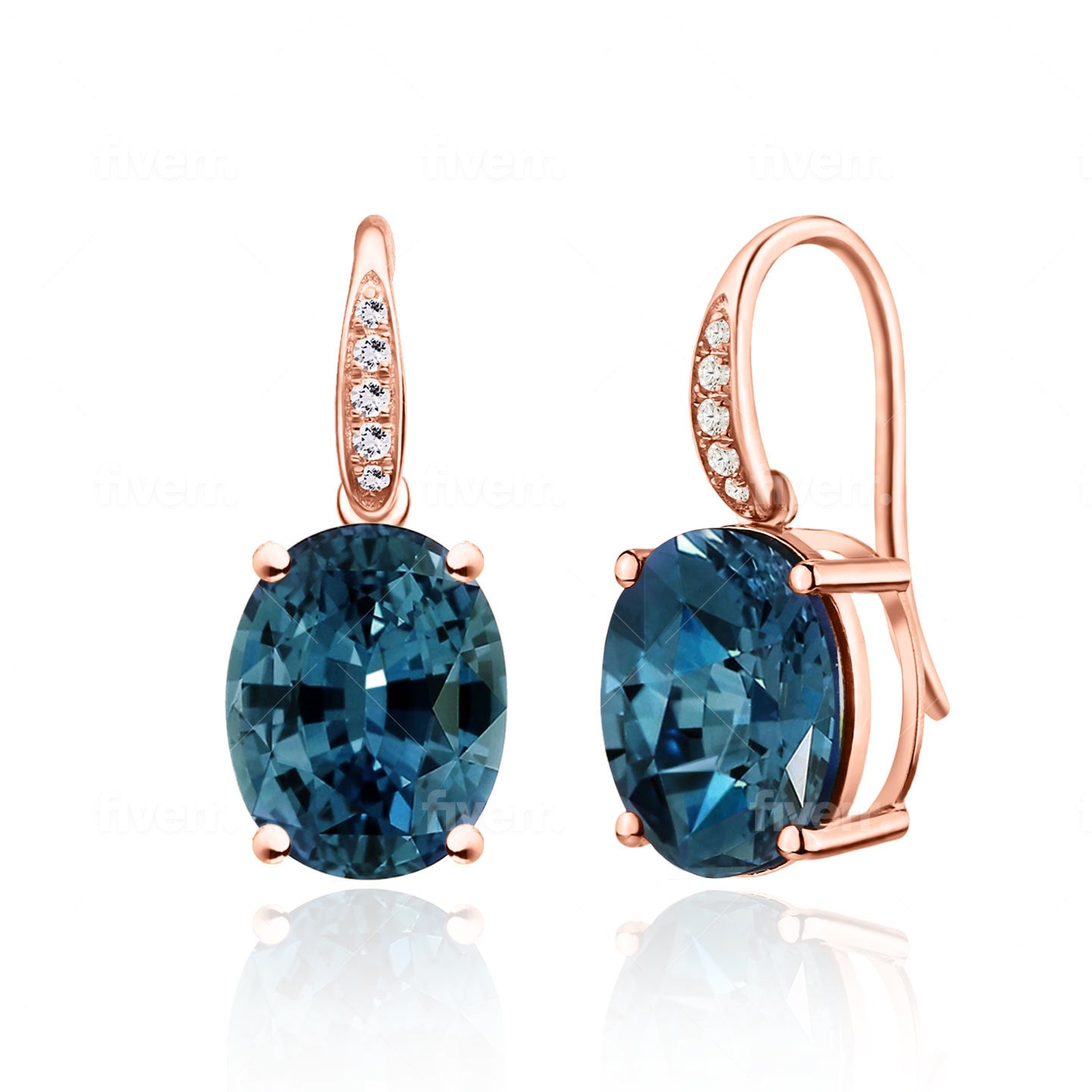 14k rose gold natural Oval Topaz Diamond Drop Earrings
