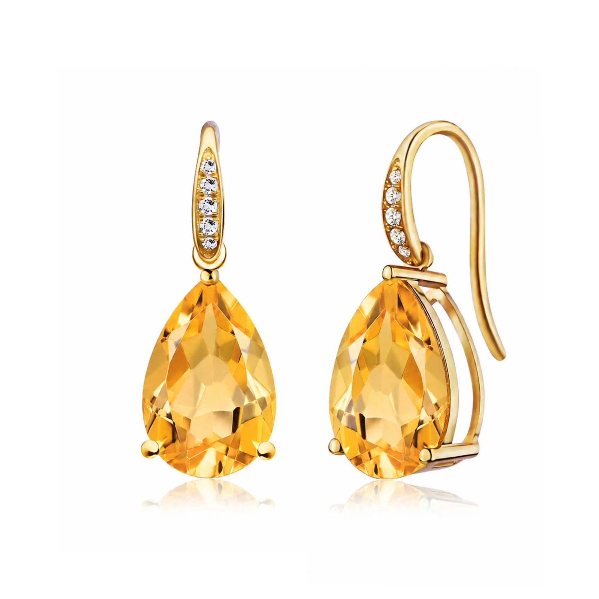 Radiant Natural Pear Citrine Diamond Drop Earrings in 14k yellow gold