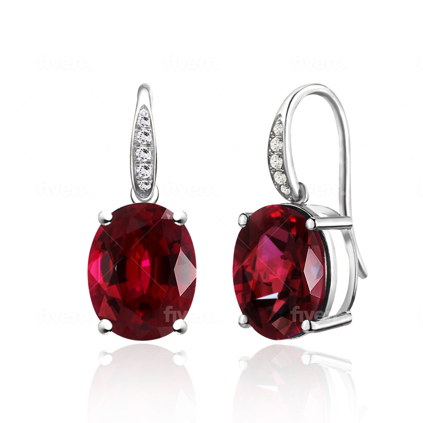 Radiant Oval Garnet Diamond Drop Earrings
