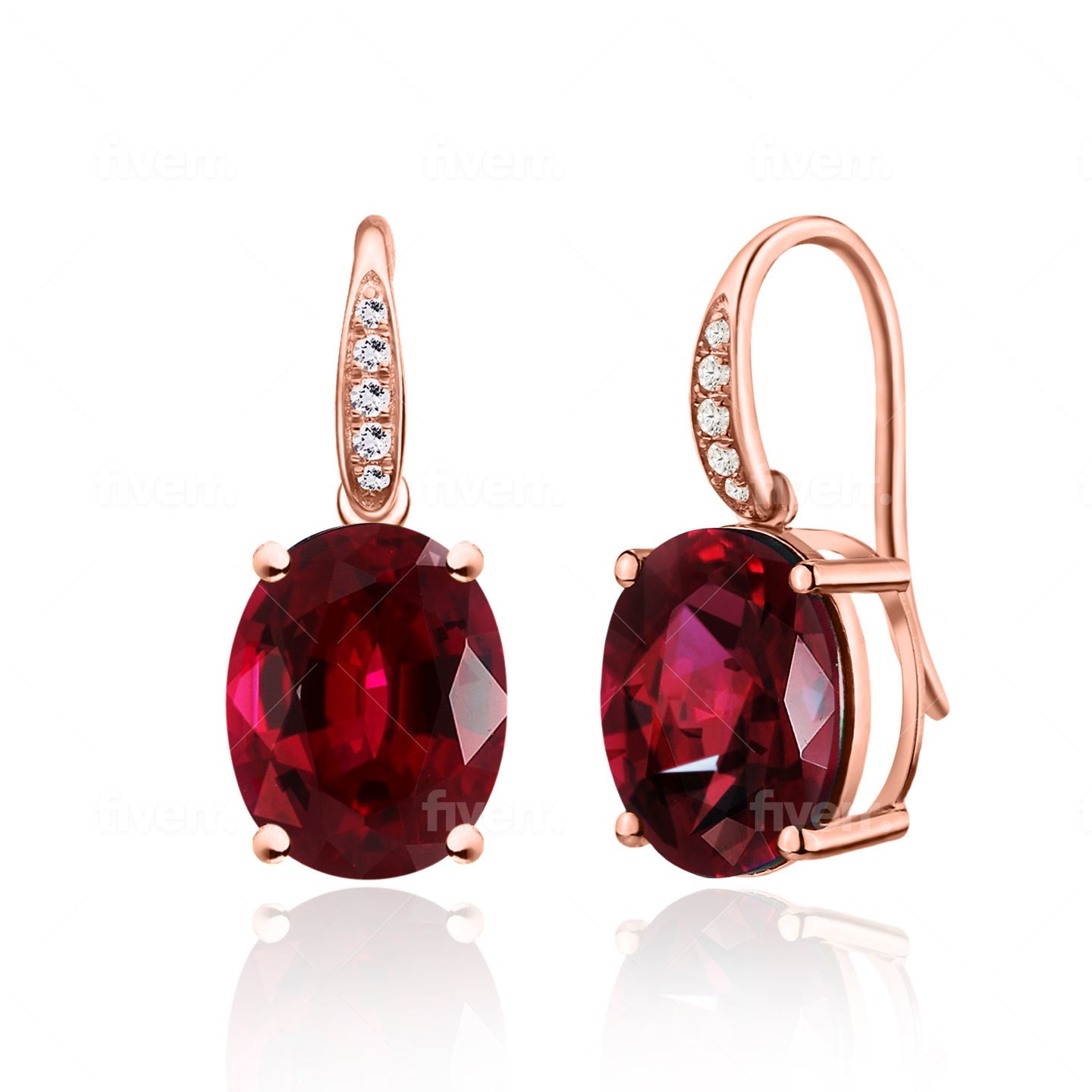 Radiant Oval Garnet Diamond Drop Earrings