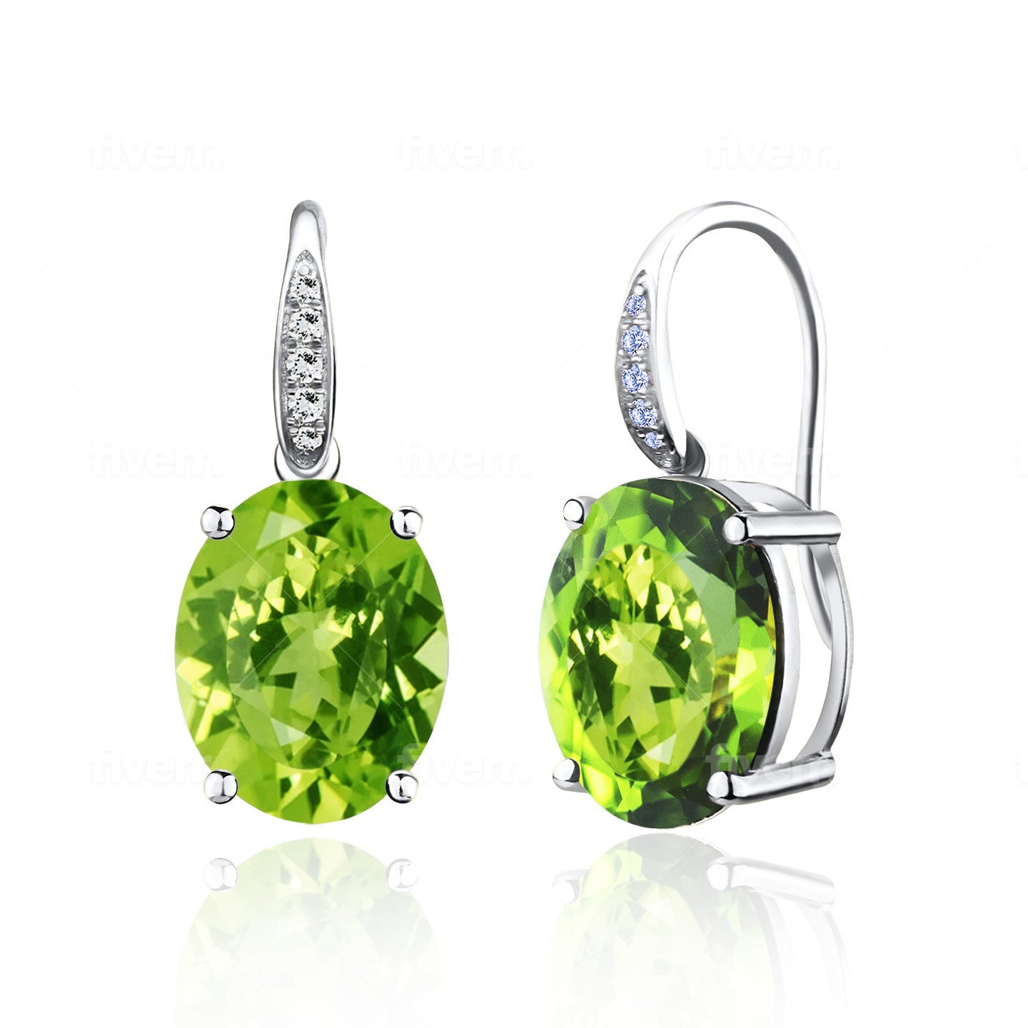 Radiant Oval Peridot Diamond Drop Earrings