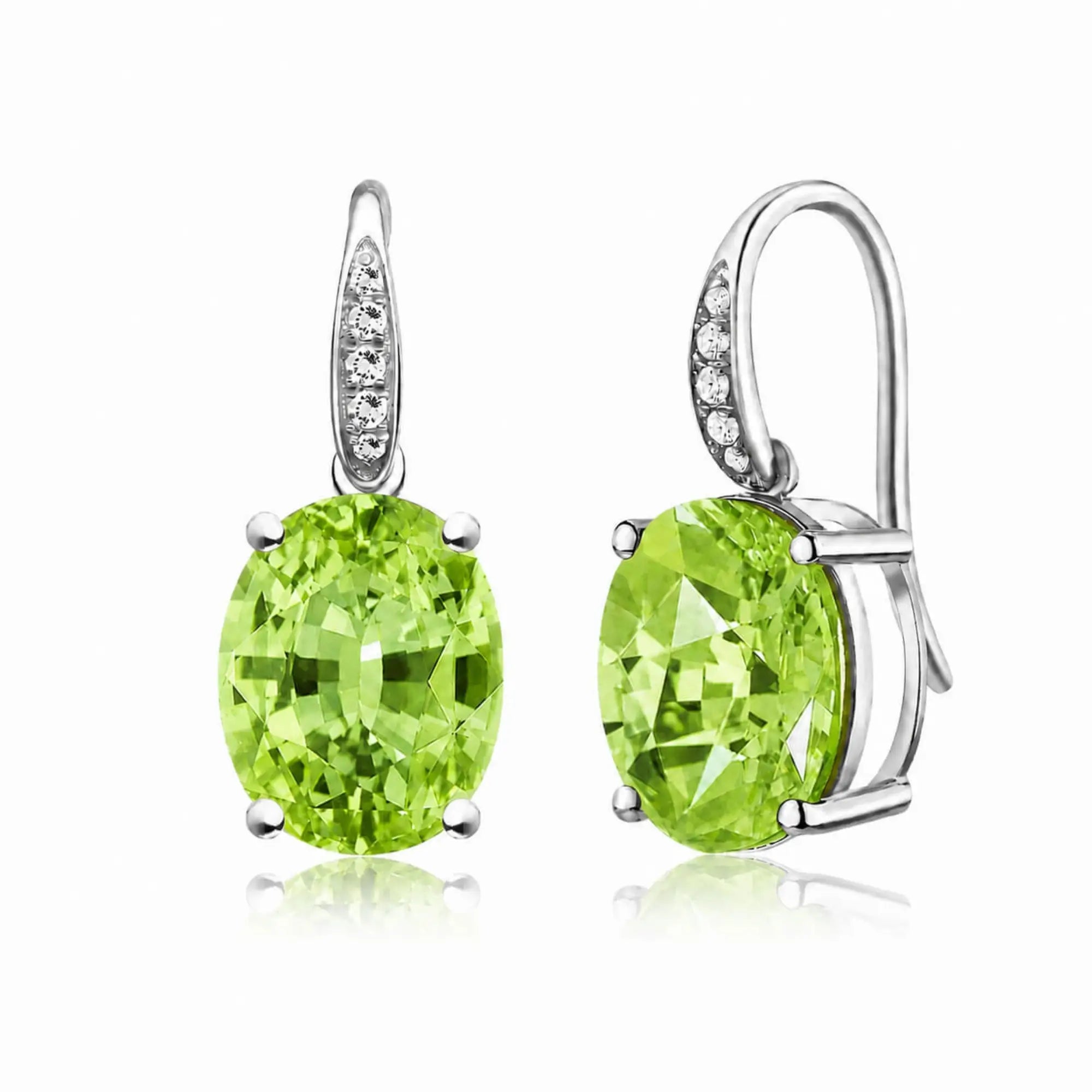 kai fine jewelry Radiant Oval 6.25ctw natural Peridot Diamond Drop Earrings in 14k white gold