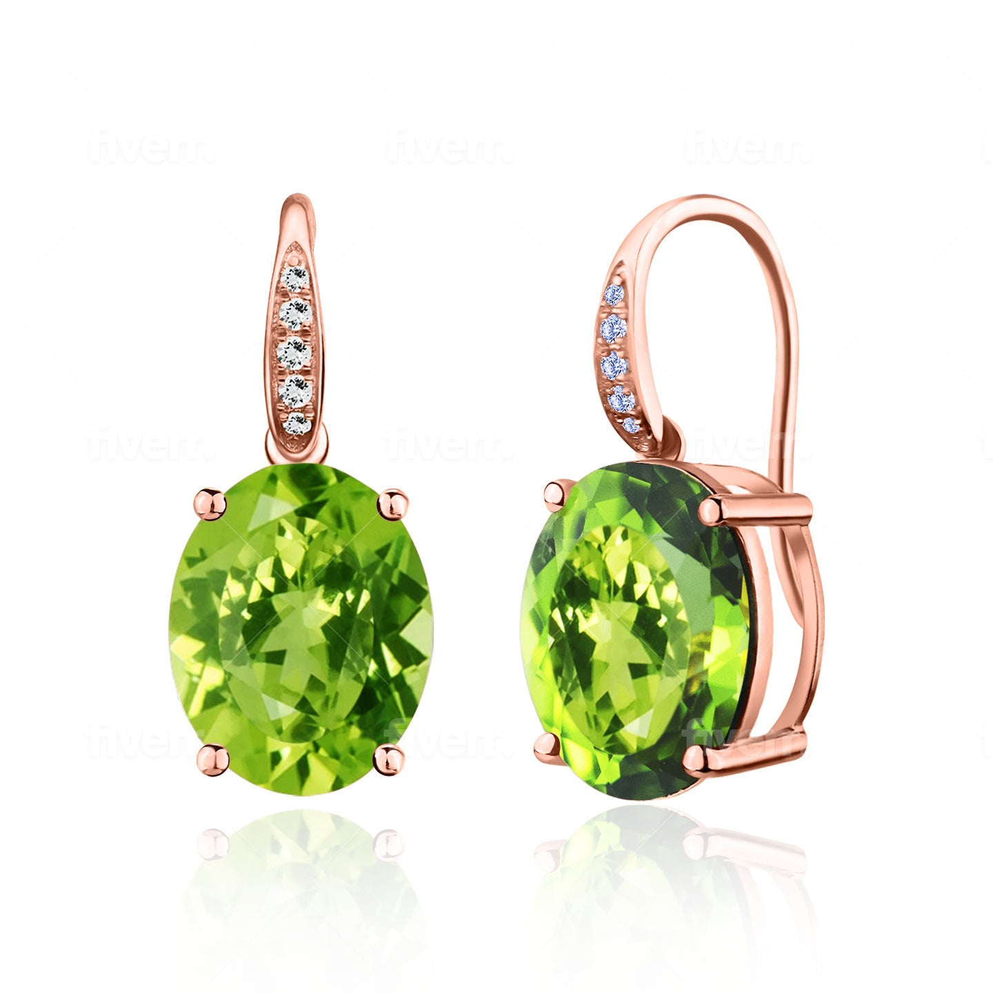 Radiant Oval Peridot Diamond Drop Earrings