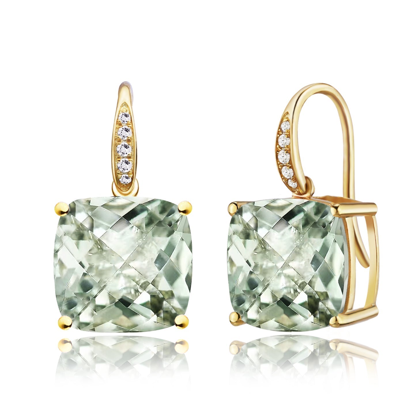 Radiant Prasiolite Green Amethyst Diamond Pearl Convertible Drop Earrings