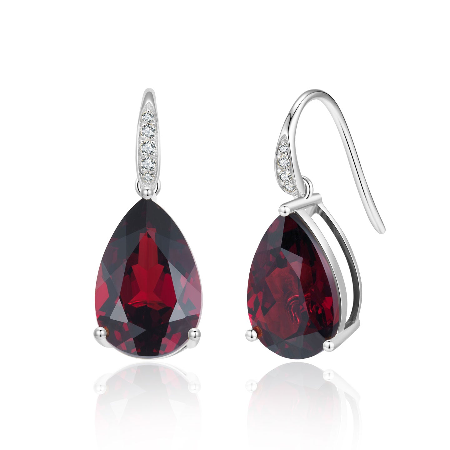 Radiant Pear Garnet Diamond Drop Earrings