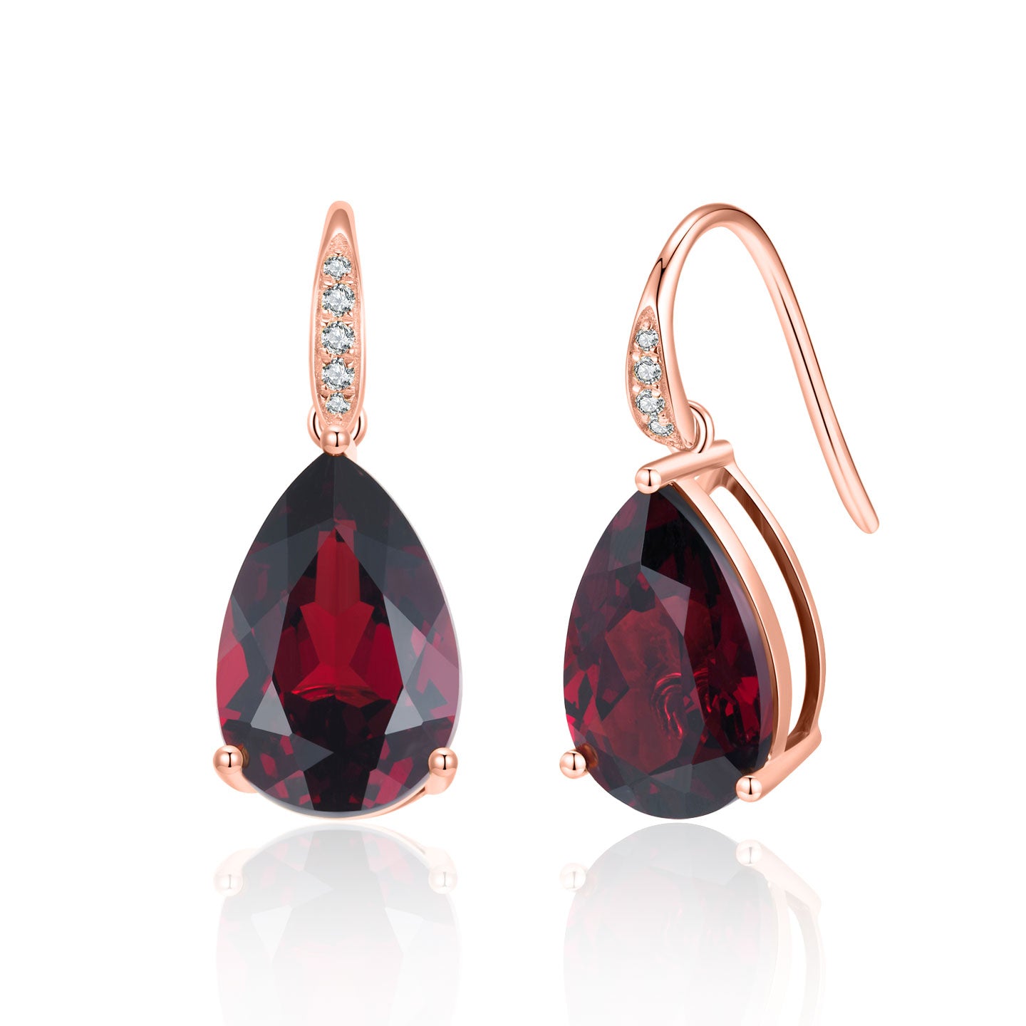 Radiant Pear Garnet Diamond Drop Earrings