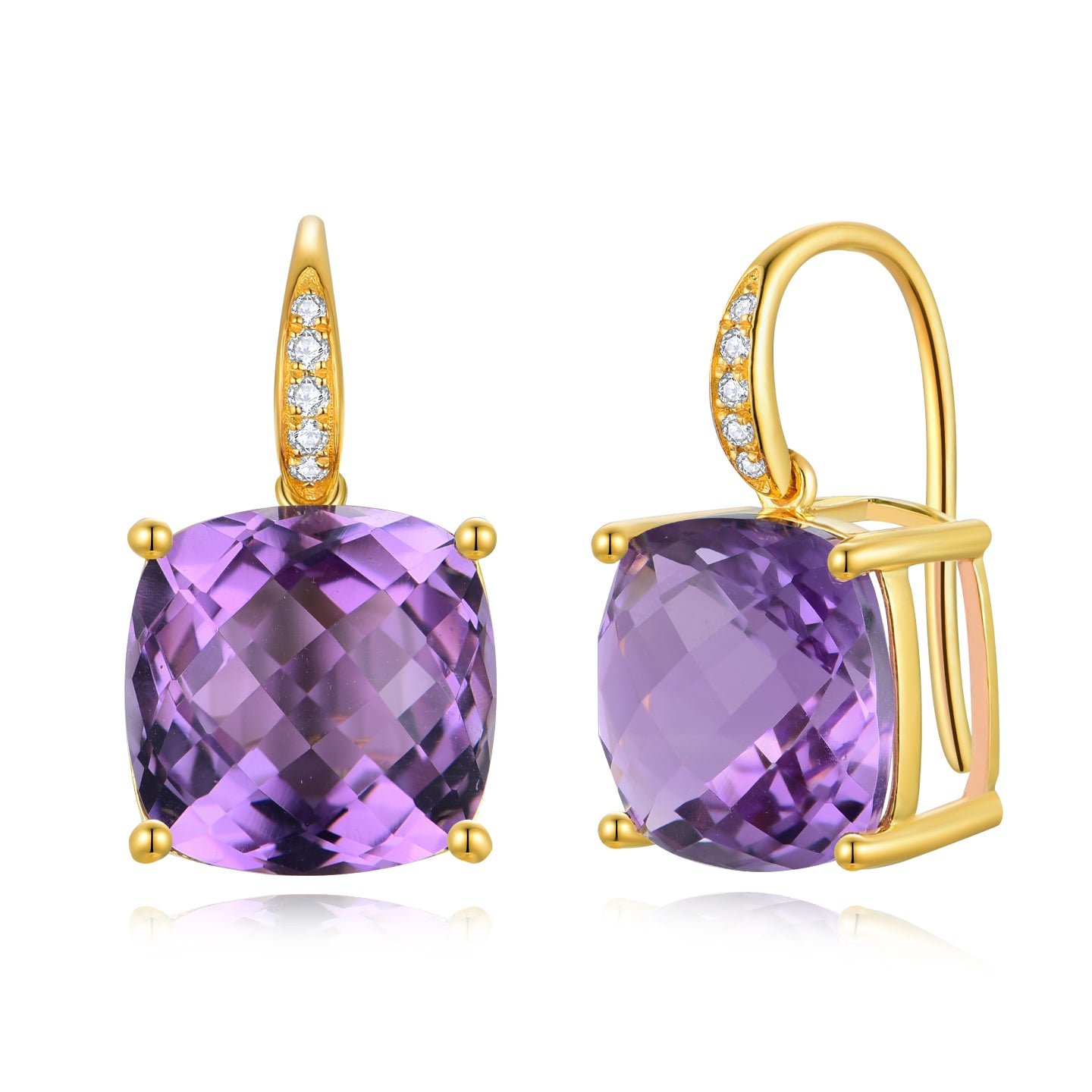 Radiant Cushion Amethyst Diamond Drop Earrings