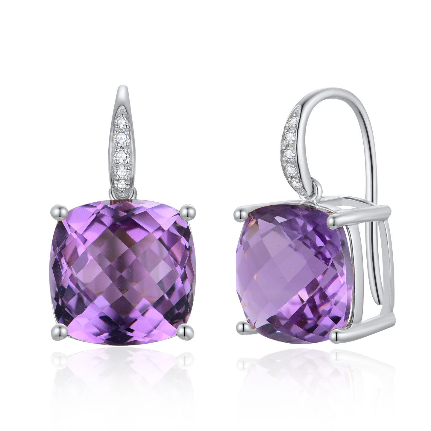 Radiant Cushion Amethyst Diamond Drop Earrings
