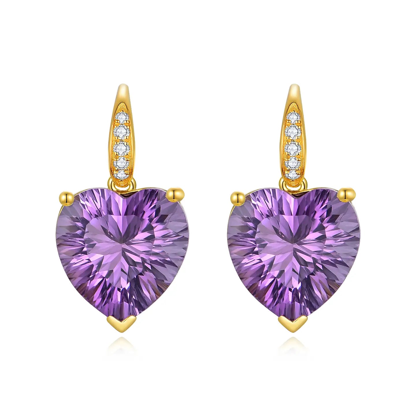 Radiant Heart Amethyst Diamond Drop Earrings