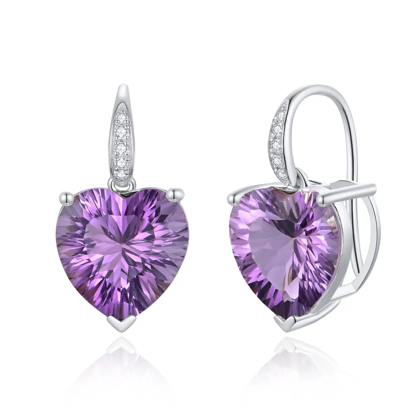 Radiant Heart Amethyst Diamond Drop Earrings