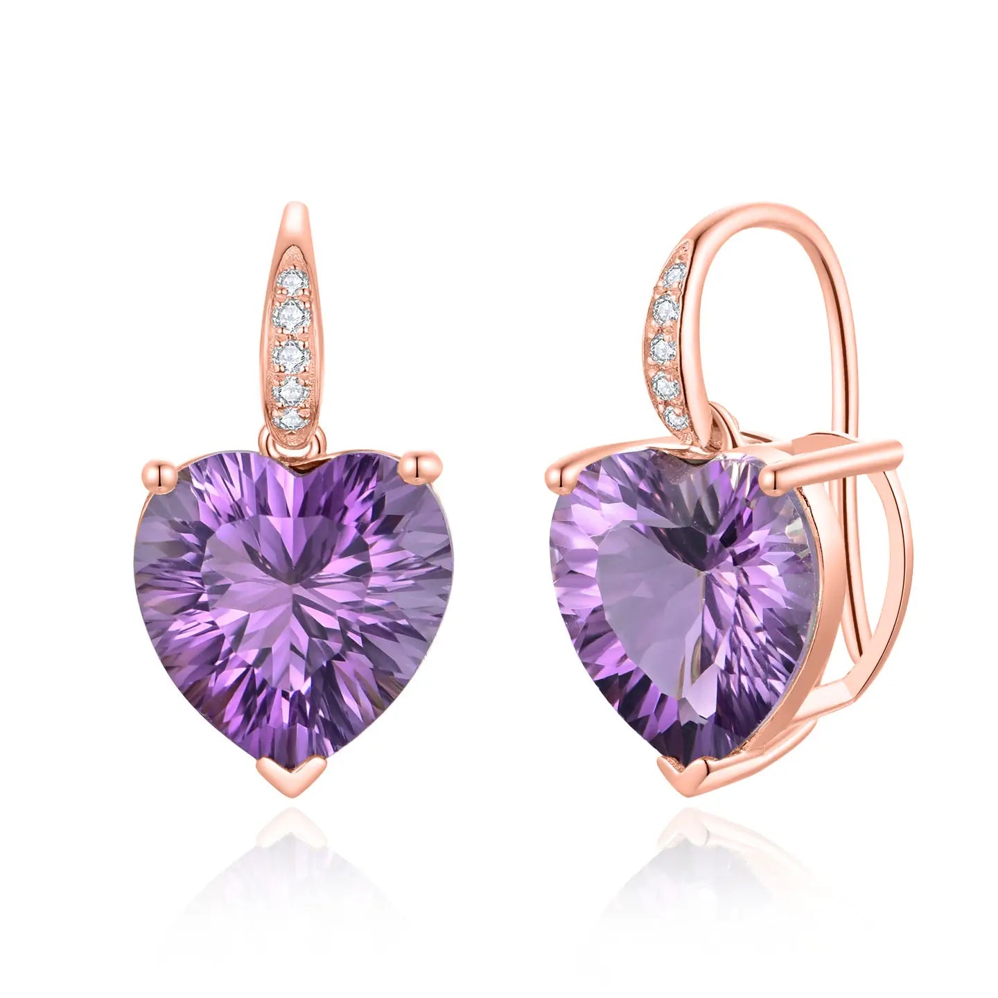 Radiant Heart Amethyst Diamond Drop Earrings