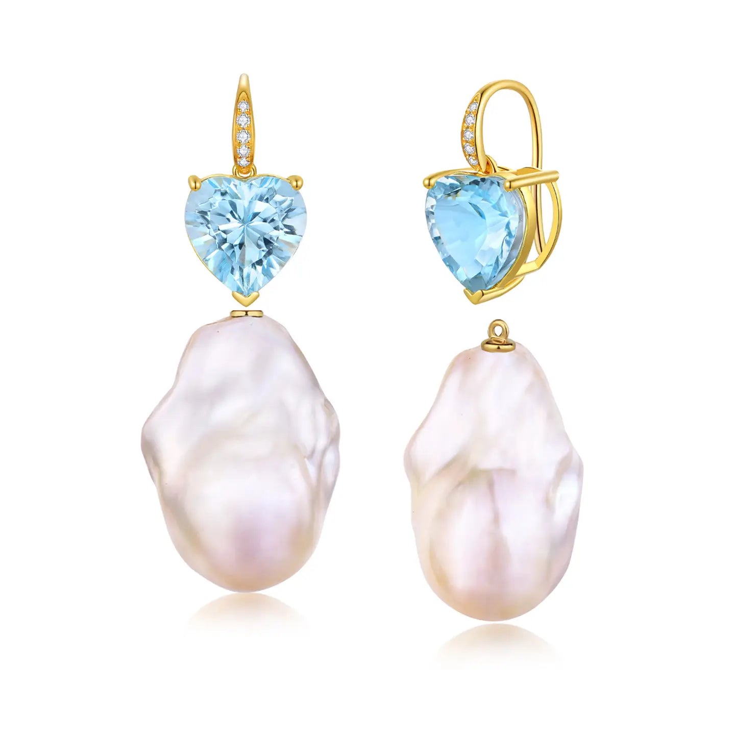 Radiant Heart Topaz Diamond Baroque Pearl Convertible Drop Earrings