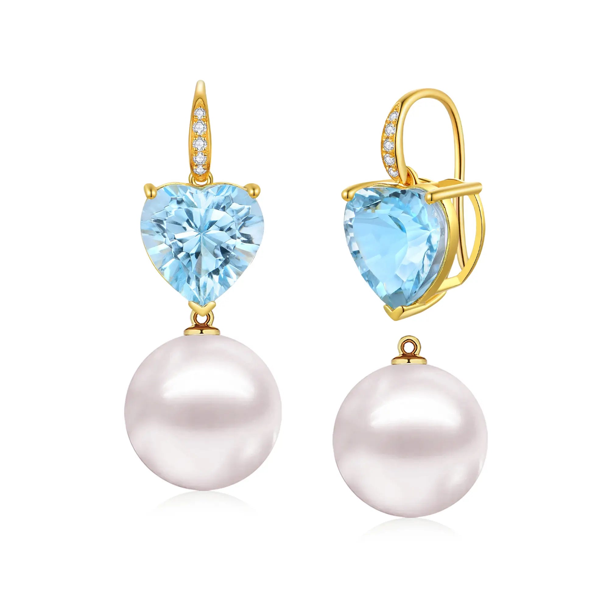 Natural Topaz Diamond Pearl Convertible Drop Earrings 14k yellow gold