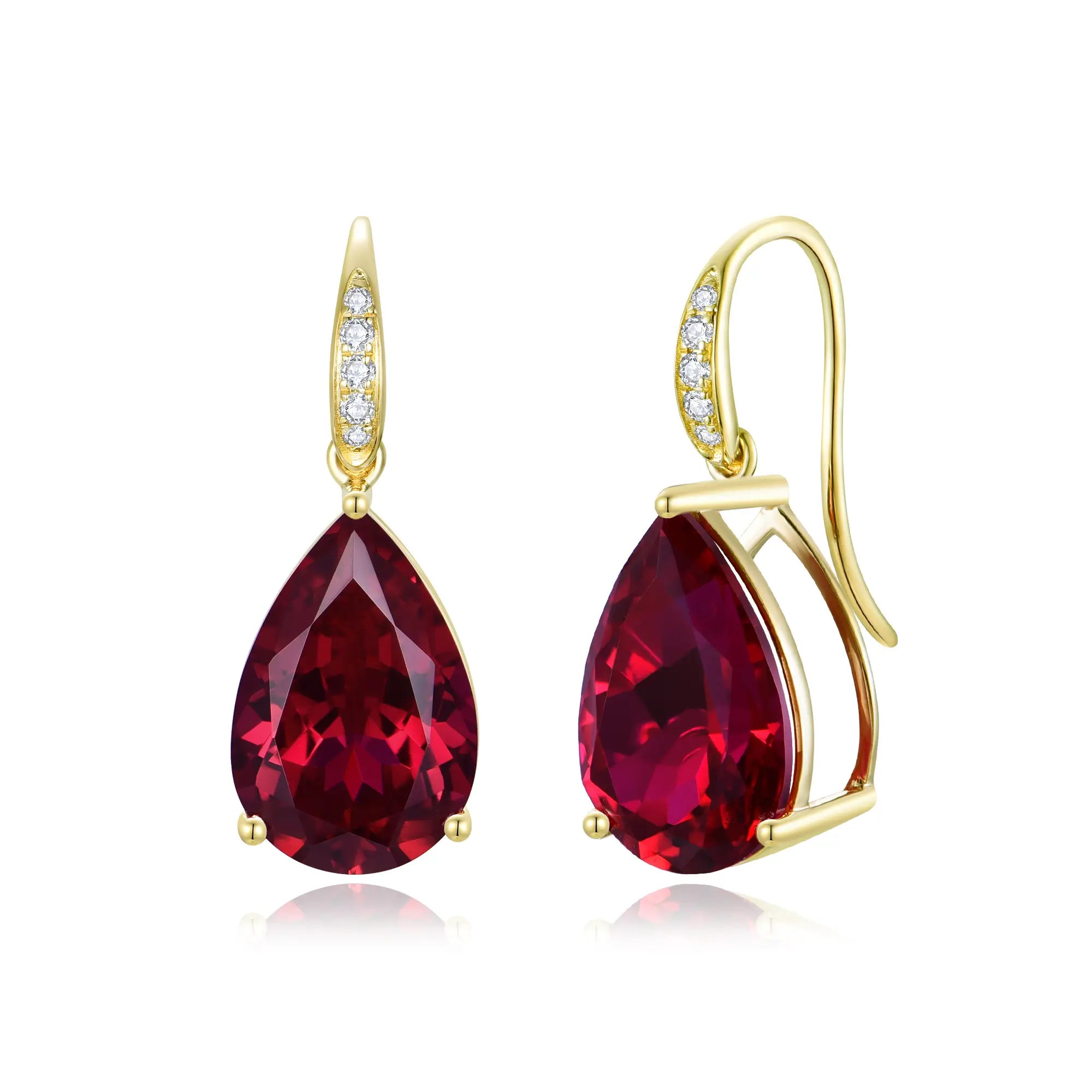 Radiant Pear 7.45ctw Lab-Grown Ruby Diamond Drop Earrings 14k gold