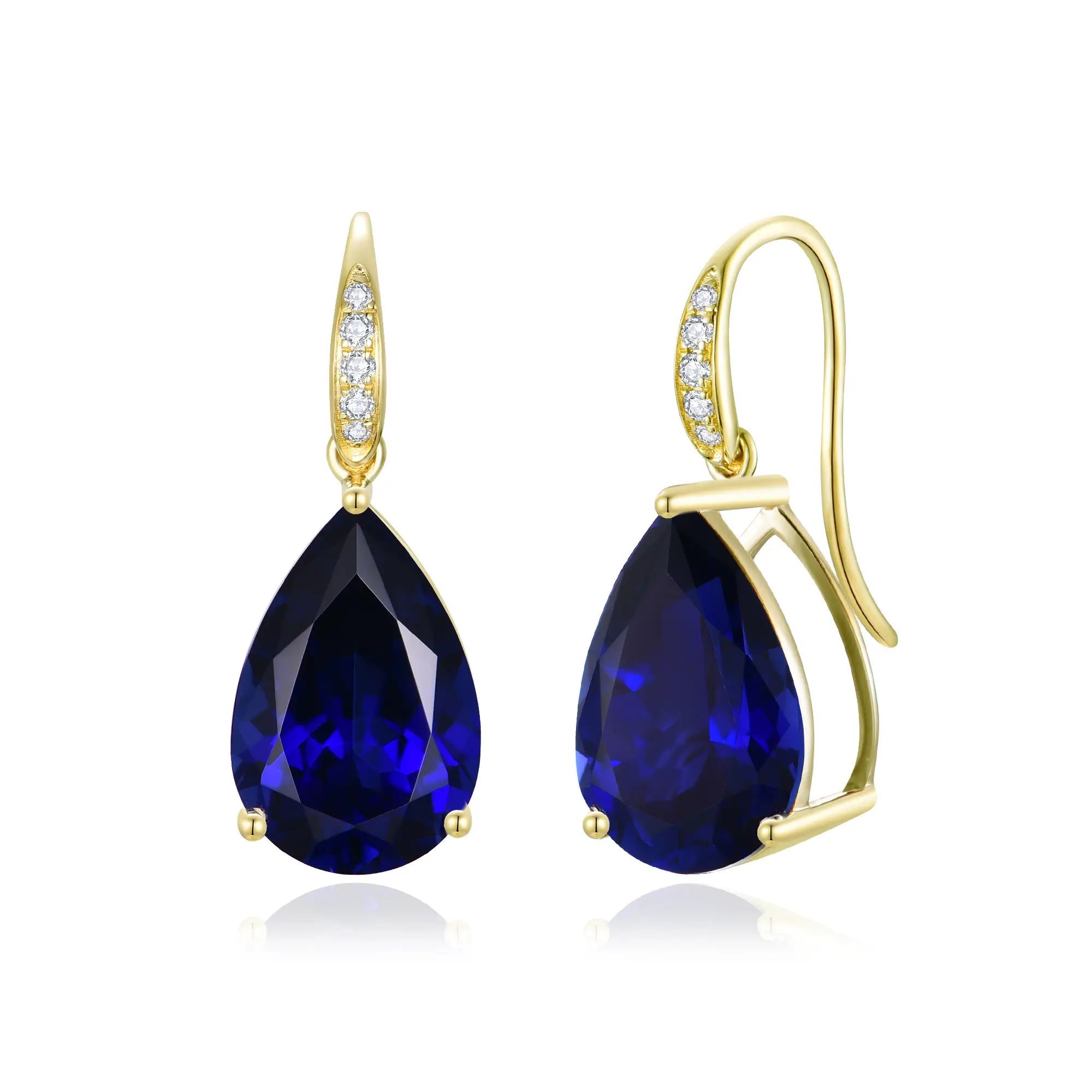 Radiant Pear 8.05ctw Lab-Grown Sapphrie & Diamond Drop Earrings in 14k gold