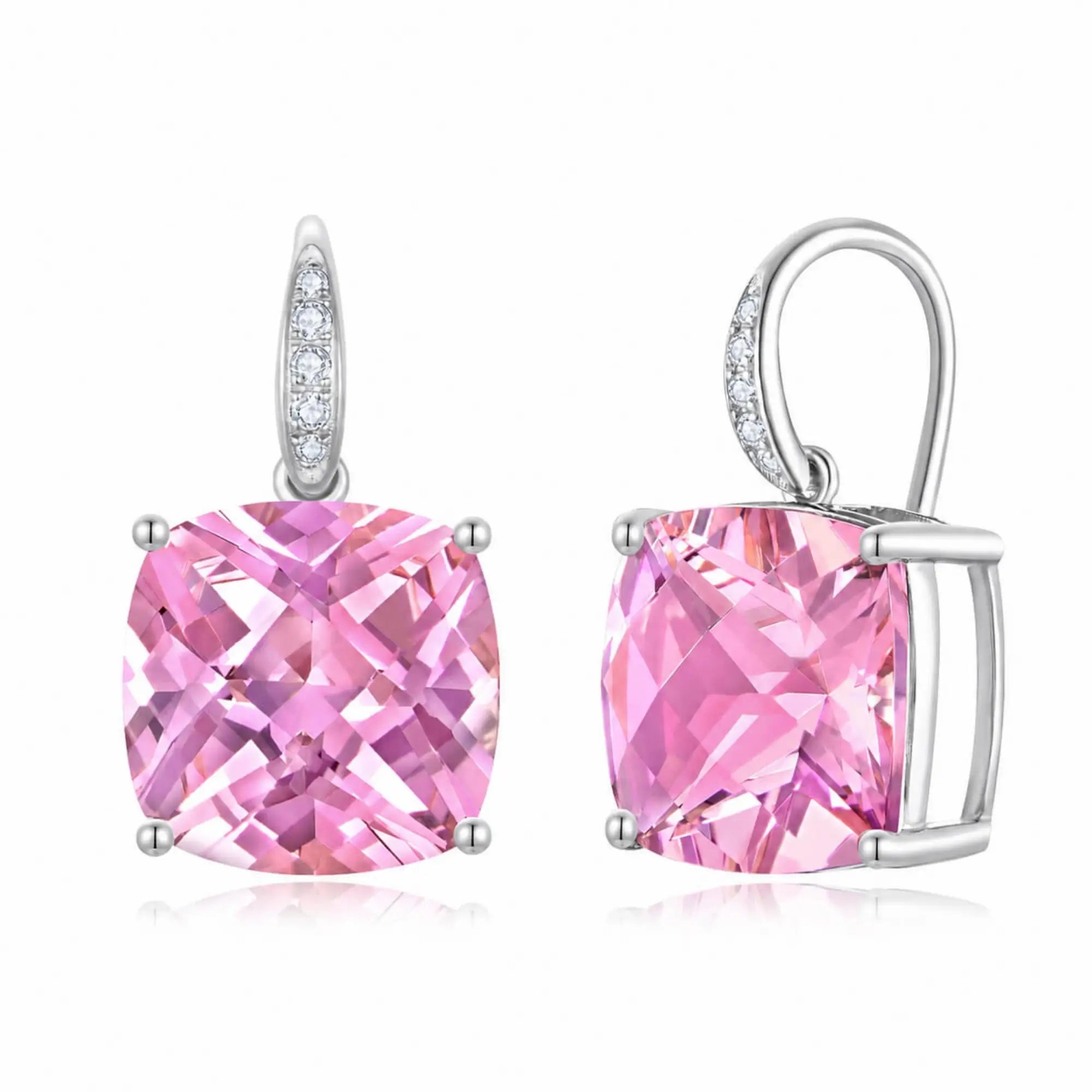 Kai 14k gold Radiant Cushion 7.65ctw Lab-Grown Morganite & Diamond Drop Earrings in 14k white gold