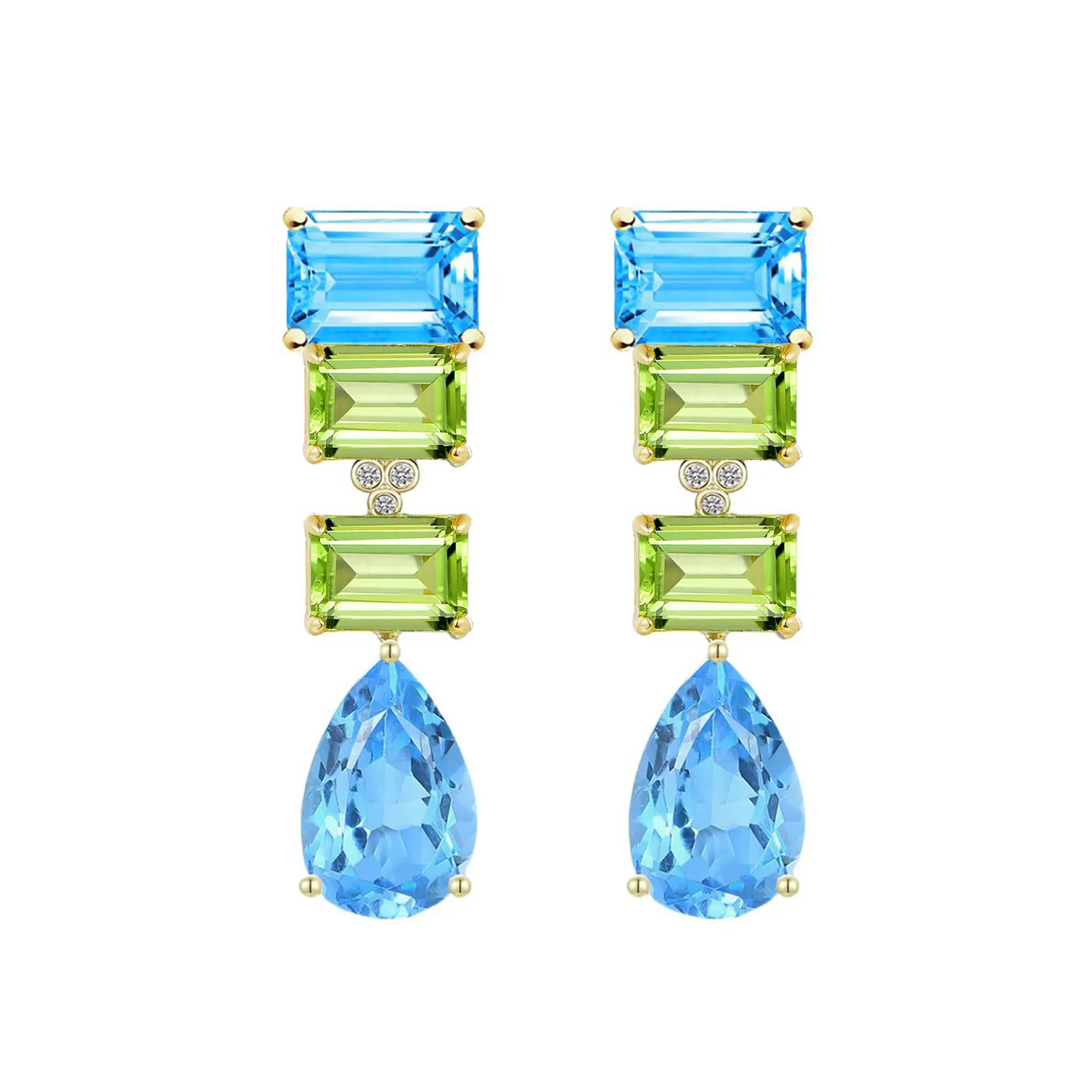 GemFusion Natural Topaz Peridot Diamond Convertible Drop Earrings in 14k yellow gold