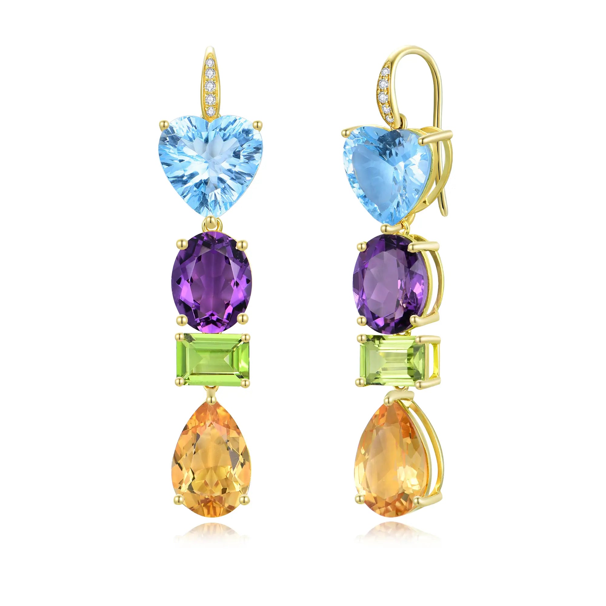 GemFusion Natural Topaz Amethyst Peridot Citrine Diamond Convertible Drop Earrings 14k yellow gold
