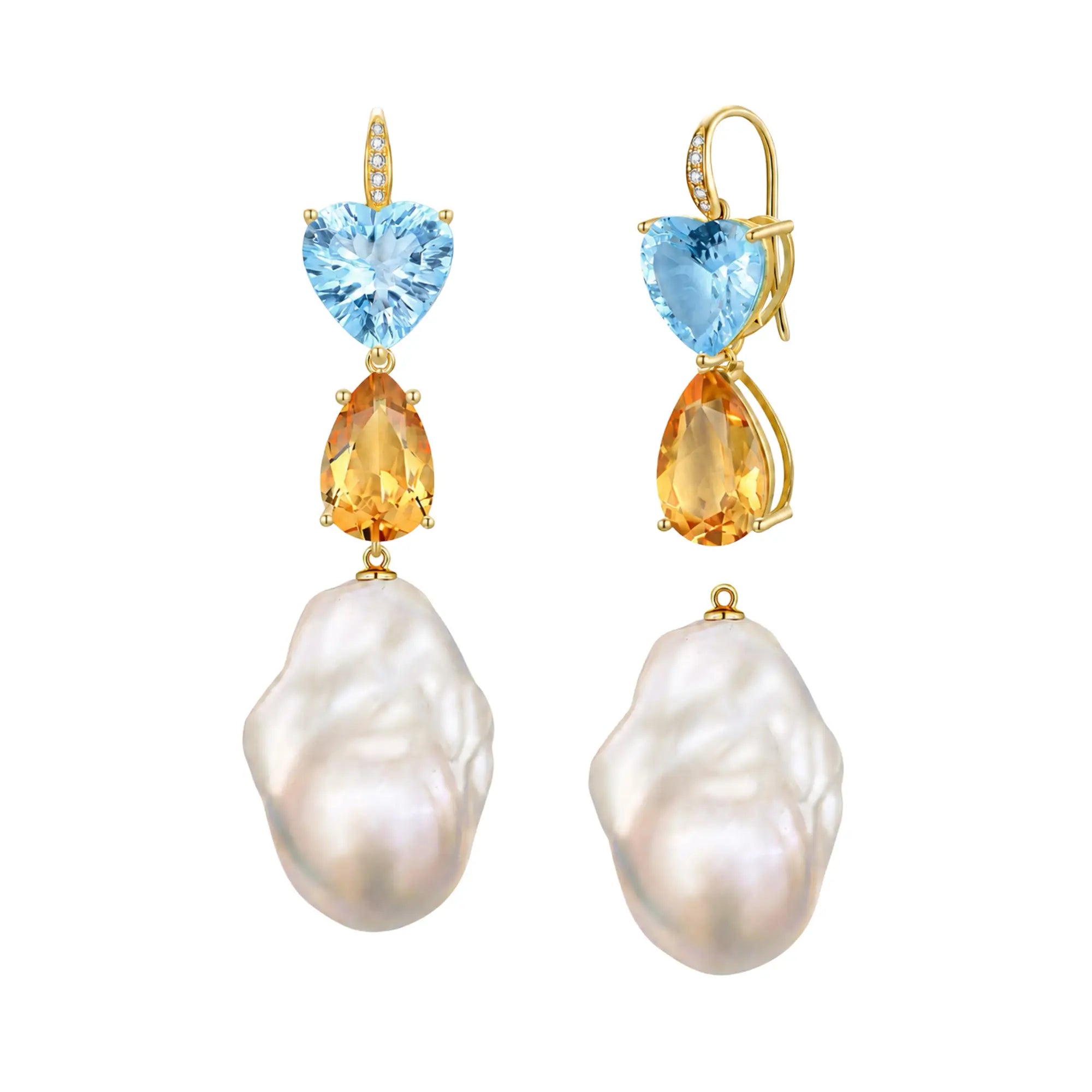 GemFusion Topaz Citrine Diamond Baroque Pearl Convertible Drop Earrings