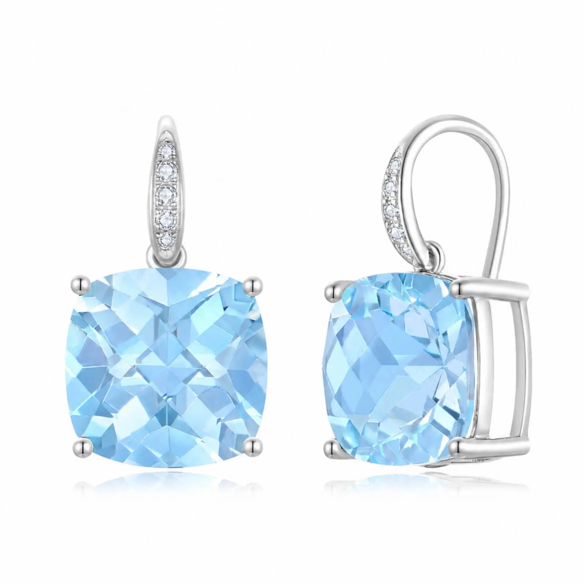 14k gold Radiant Cushion Natural 9.65ctw Topaz Diamond Drop Earrings in 14k white gold