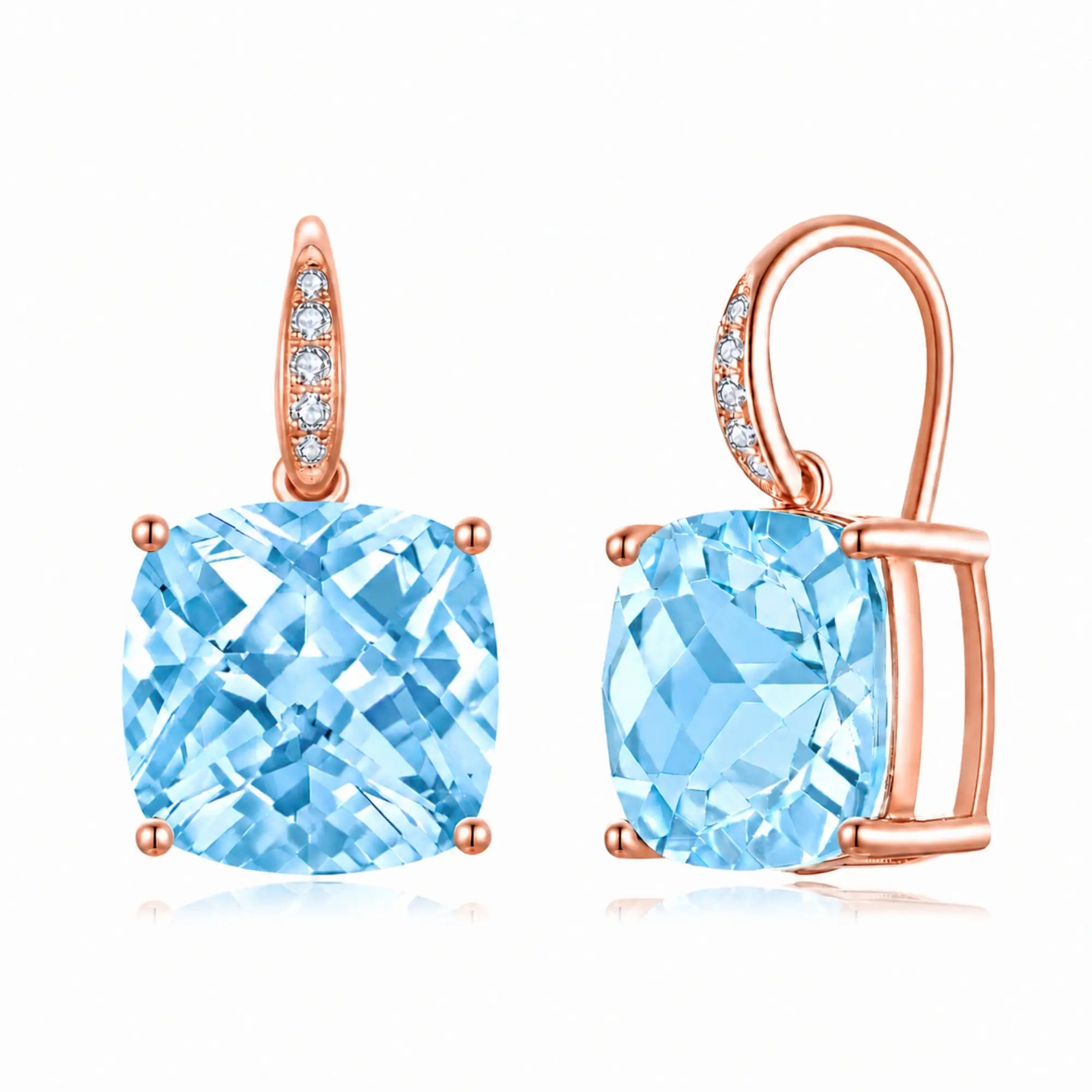 Radiant Cushion Topaz Diamond Drop Earrings in 14k rose gold