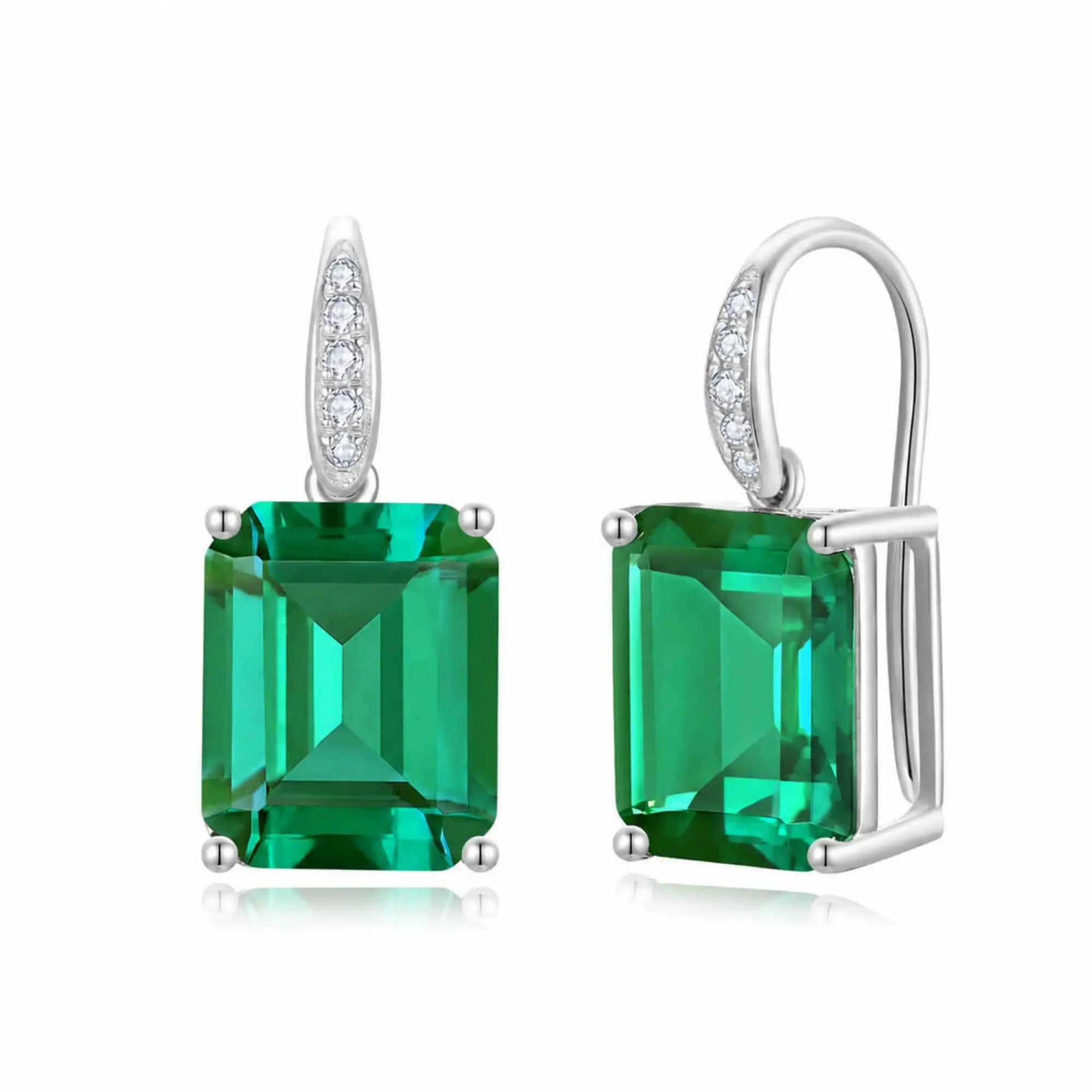 Radiant 6.85ctw Lab-Grown Emerald Diamond Drop Earrings in 14k white gold