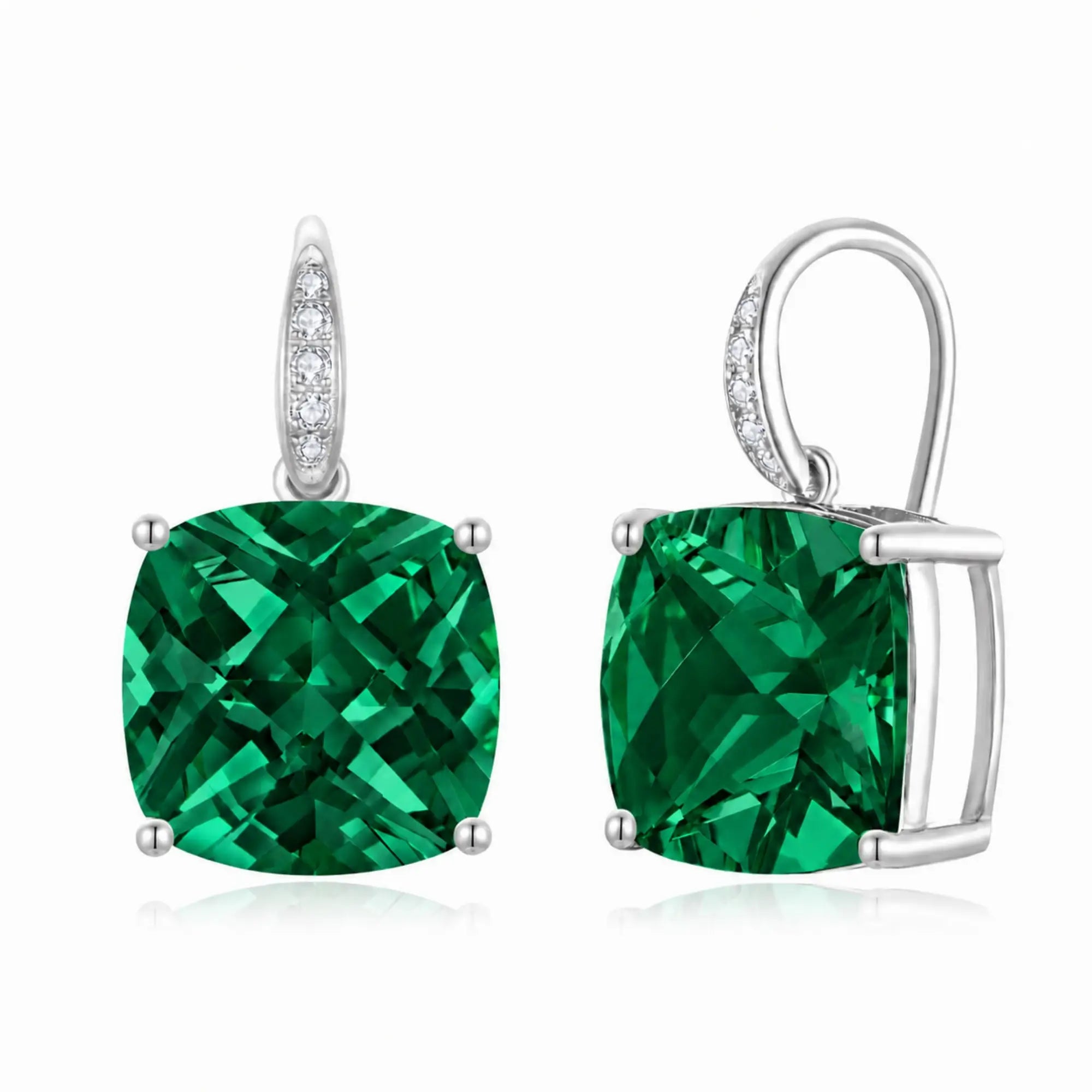 Radiant Cushion 8.45ctw Lab-Grown Emerald Diamond Drop Earrings in 14k white gold
