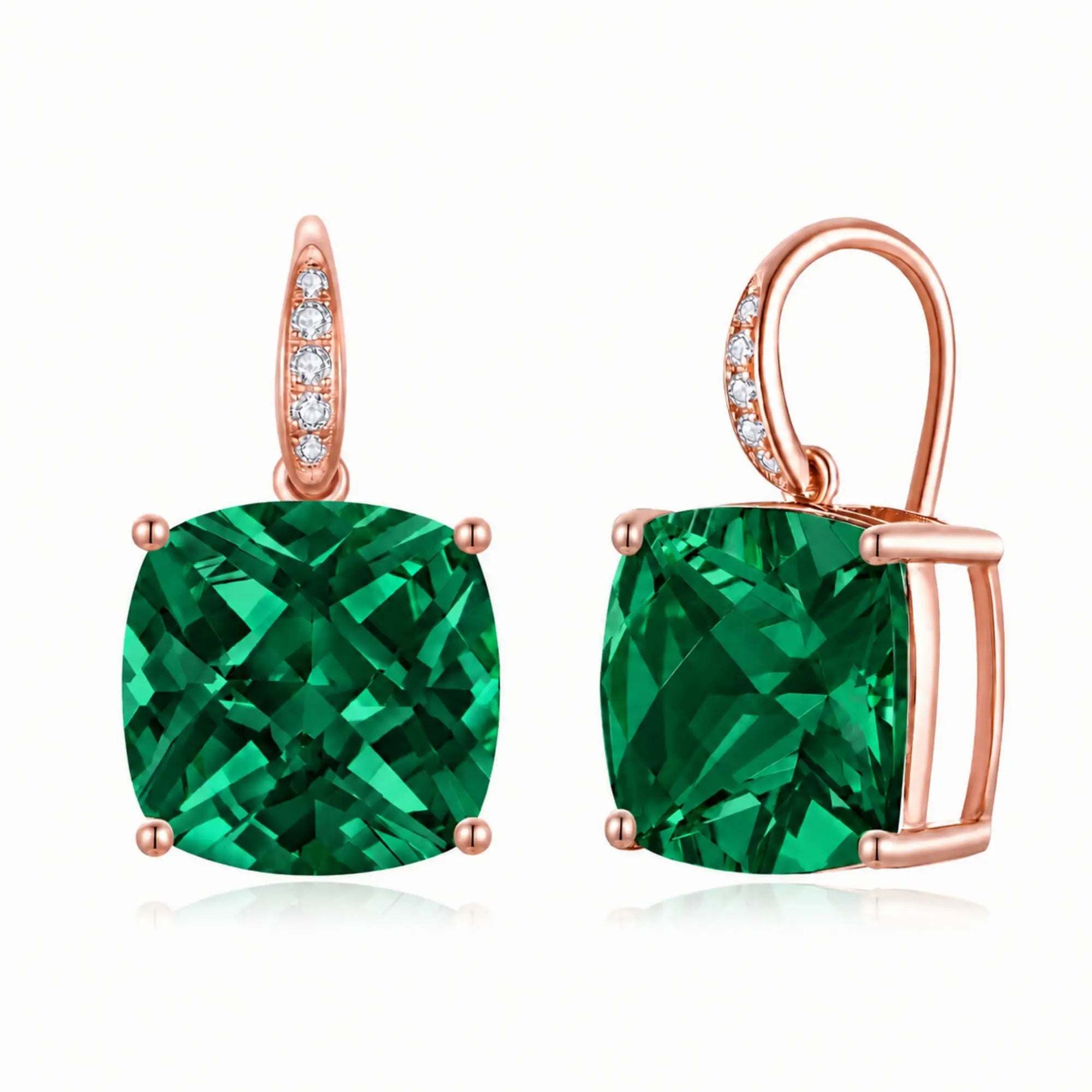 Radiant Cushion 8.45ctw Lab-Grown Emerald Diamond Drop Earrings in 14k rose gold