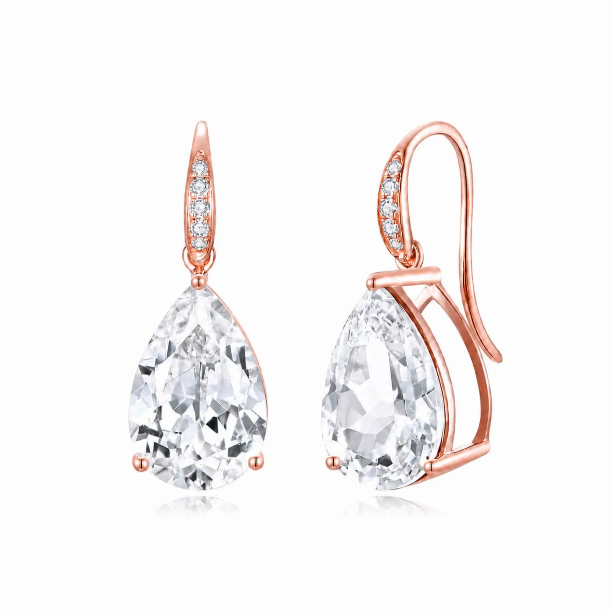 Radiant Pear 8.05ctw Lab-Grown Whit Sapphire Diamond Drop Earrings in 14k rose gold