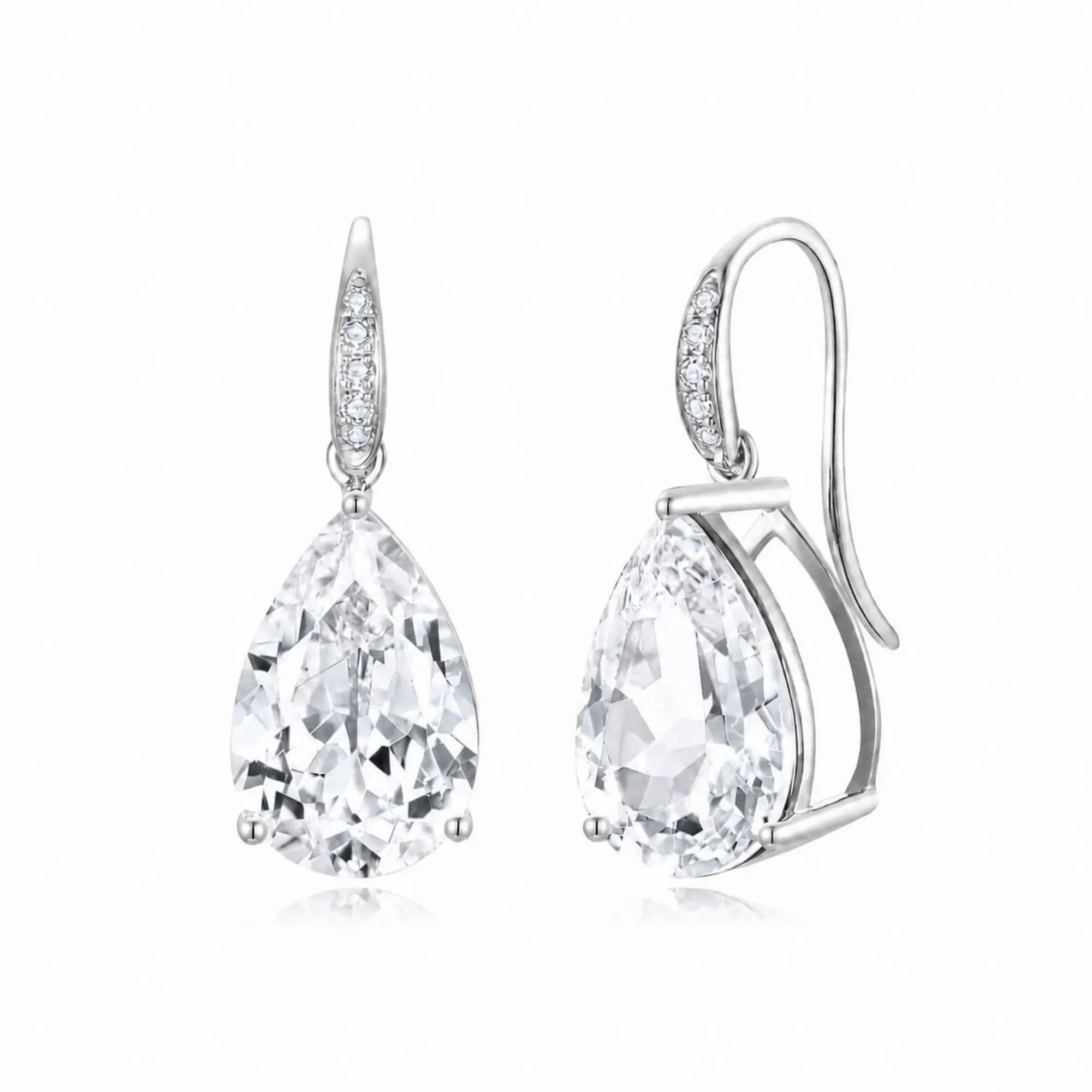 Radiant Pear 8.05ctw Lab-Grown Whit Sapphire Diamond Drop Earrings in 14k white gold