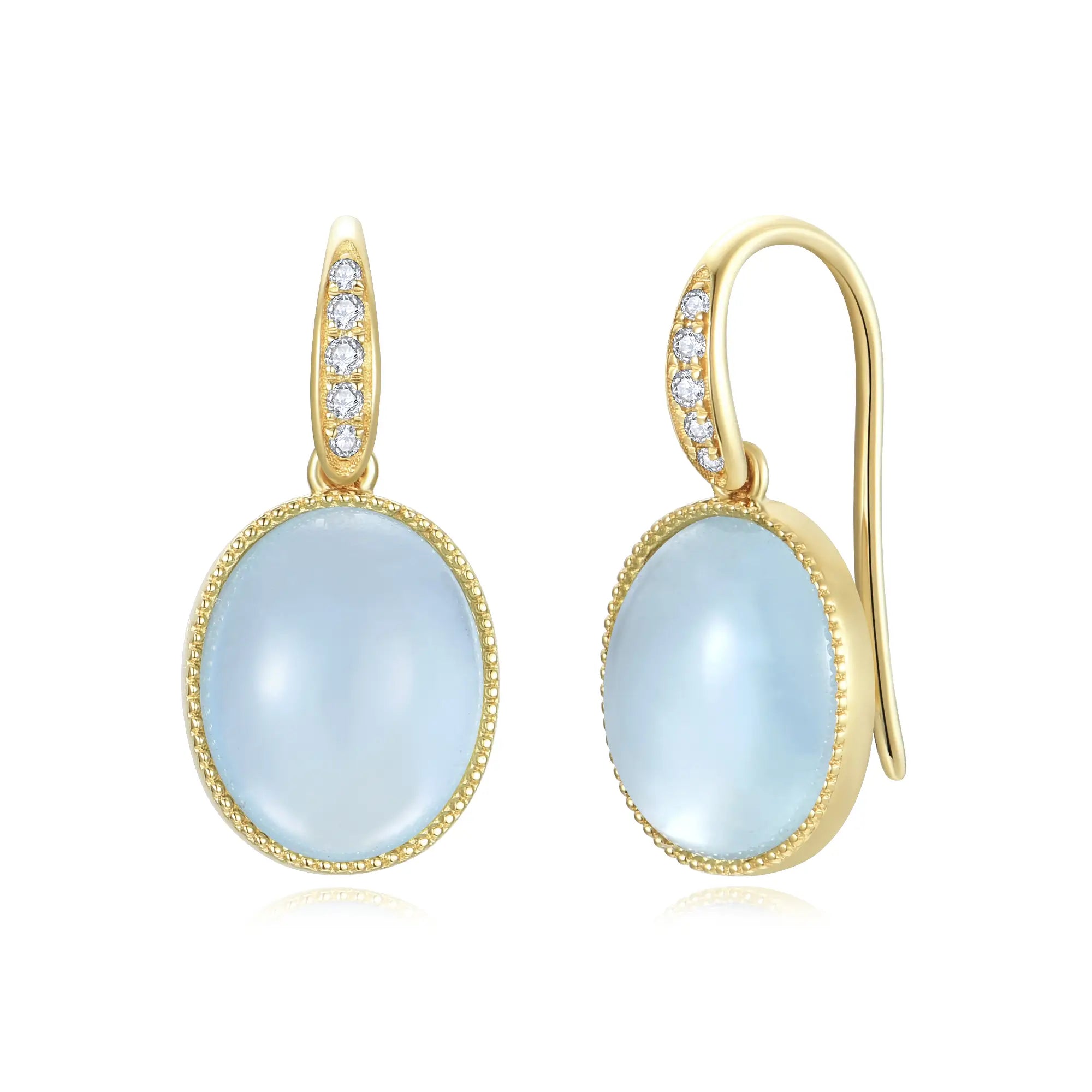 Aurora Oval Natural Aquamarine Diamond Drop Earrings 14k yellow gold