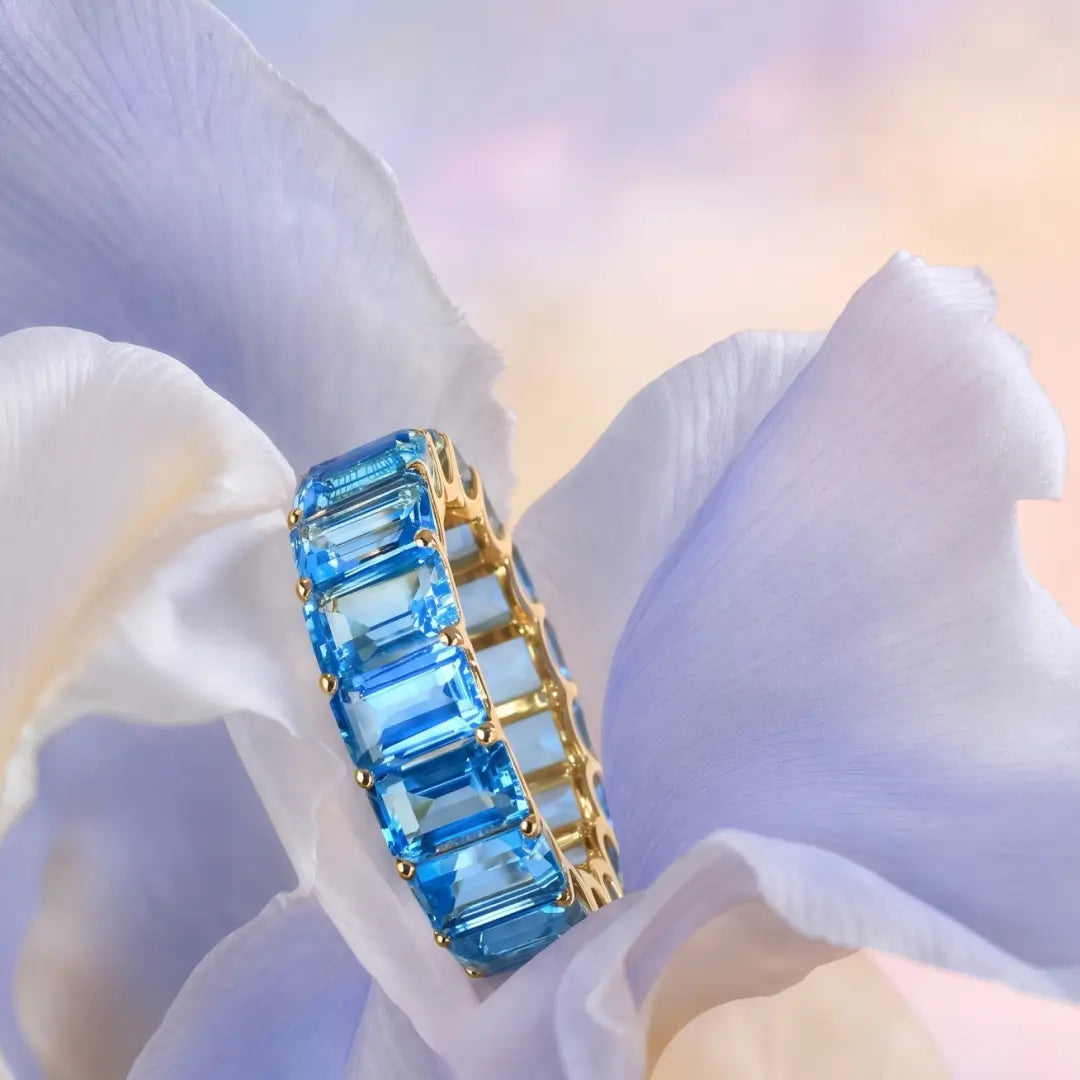 kai fine jewelry Nora 11 ctw natural Emerald-Cut Topaz Eternity Ring in 14k yellow gold