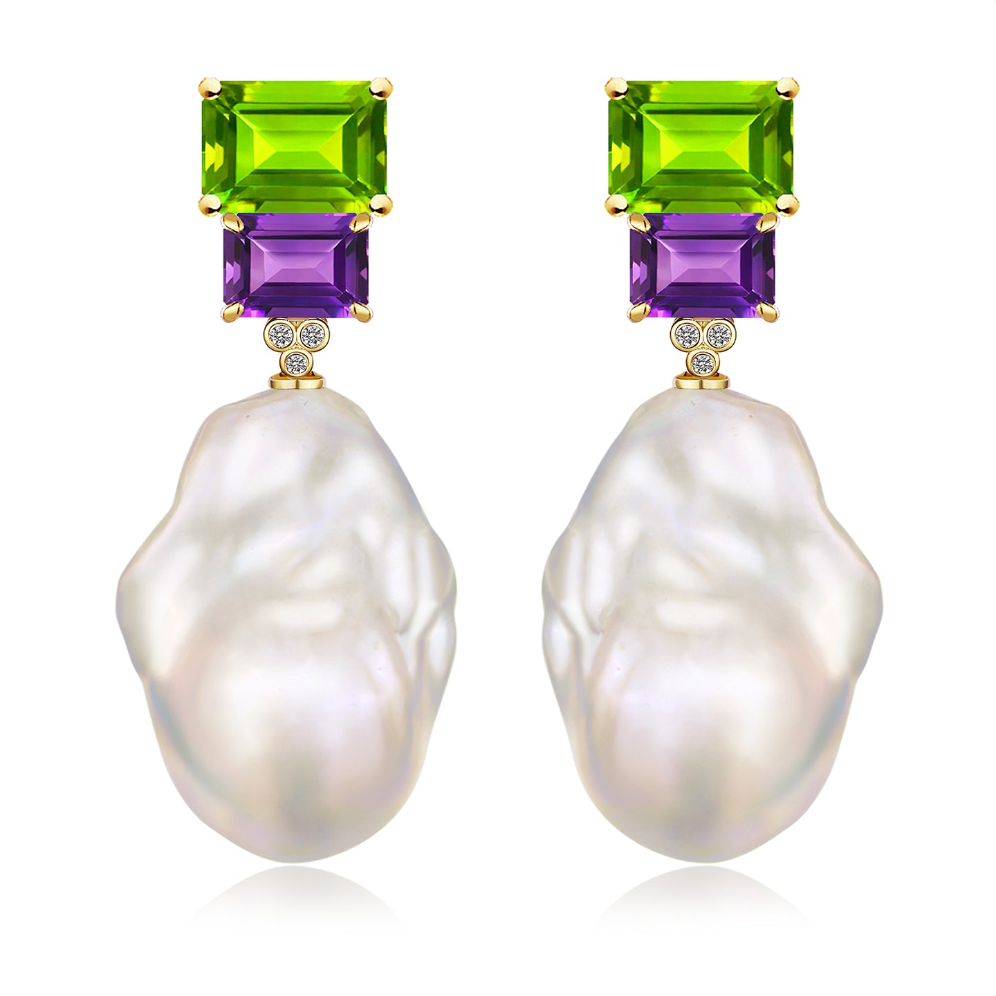 Fortune Peridot Amethyst Diamond Baroque Pearl Convertible Drop Earrings