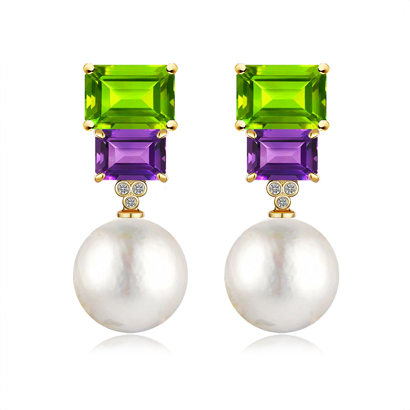 Fortune Peridot Amethyst Diamond Pearl Convertible Drop Earrings