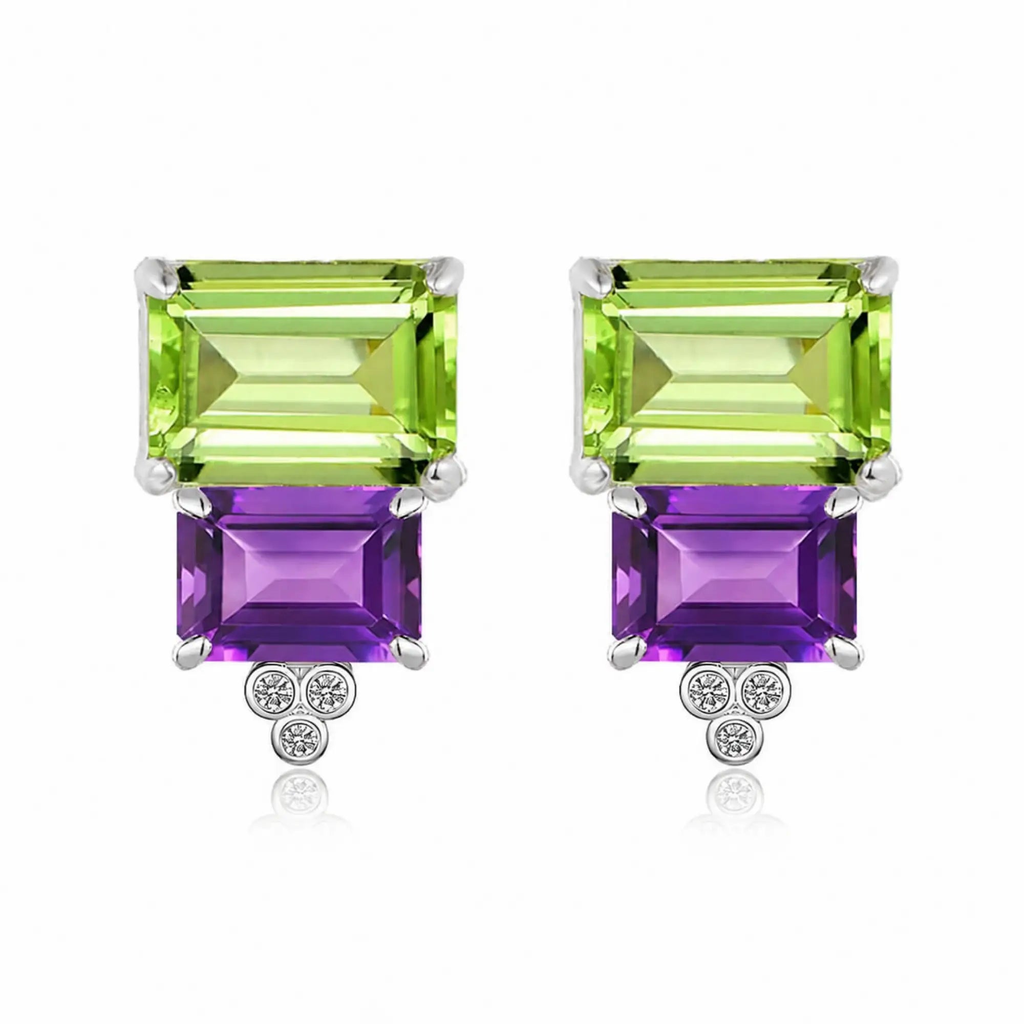 Fortune Peridot Amethyst Diamond Earrings