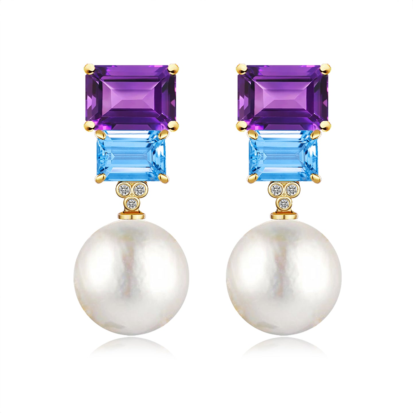 Fortune Amethyst Topaz Diamond Pearl Convertible Drop Earrings