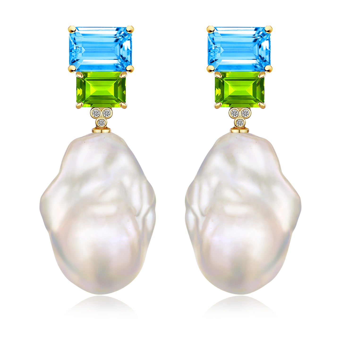 Fortune Topaz Peridot Diamond Pearl Convertible Drop Earrings