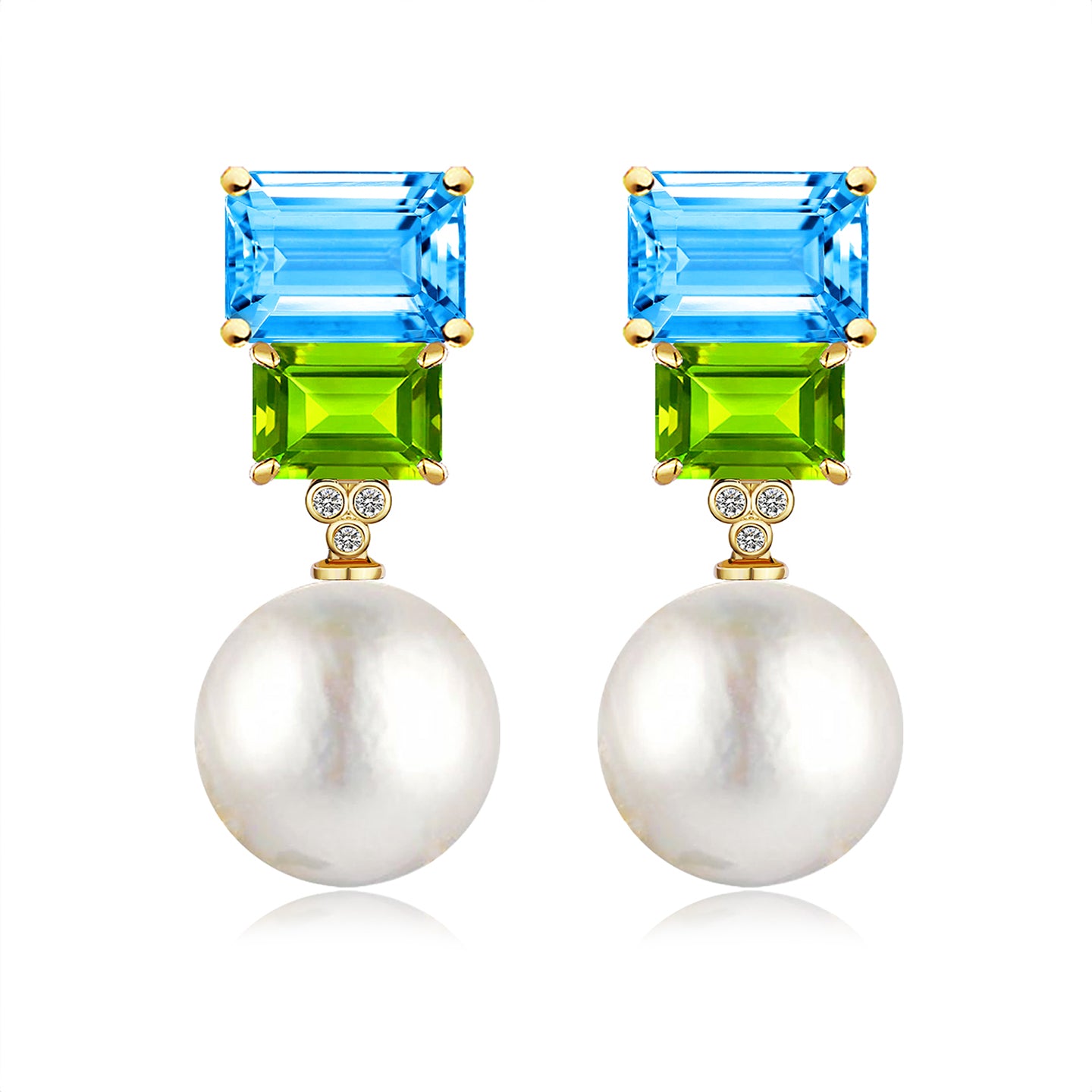 Fortune Topaz Peridot Diamond Pearl Convertible Drop Earrings