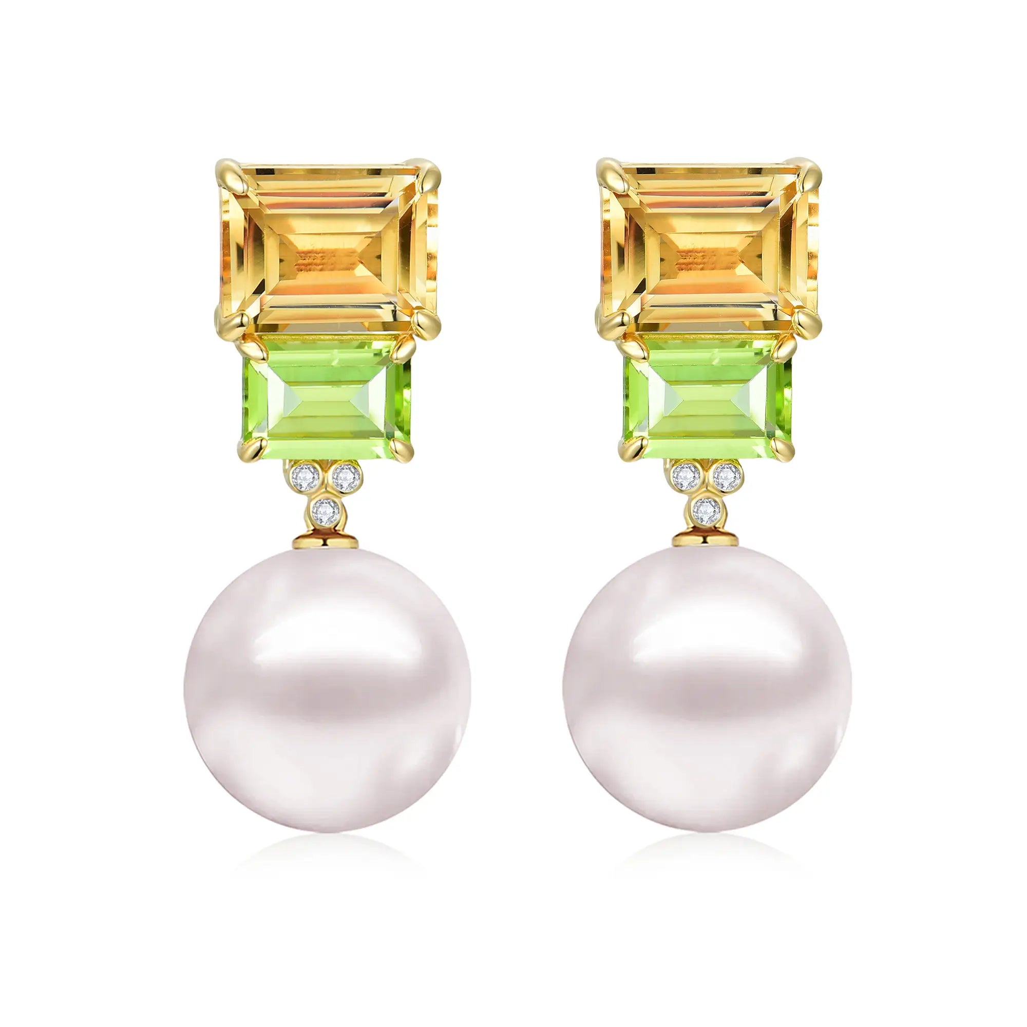 natural Citrine Peridot Diamond Pearl Convertible Drop Earrings