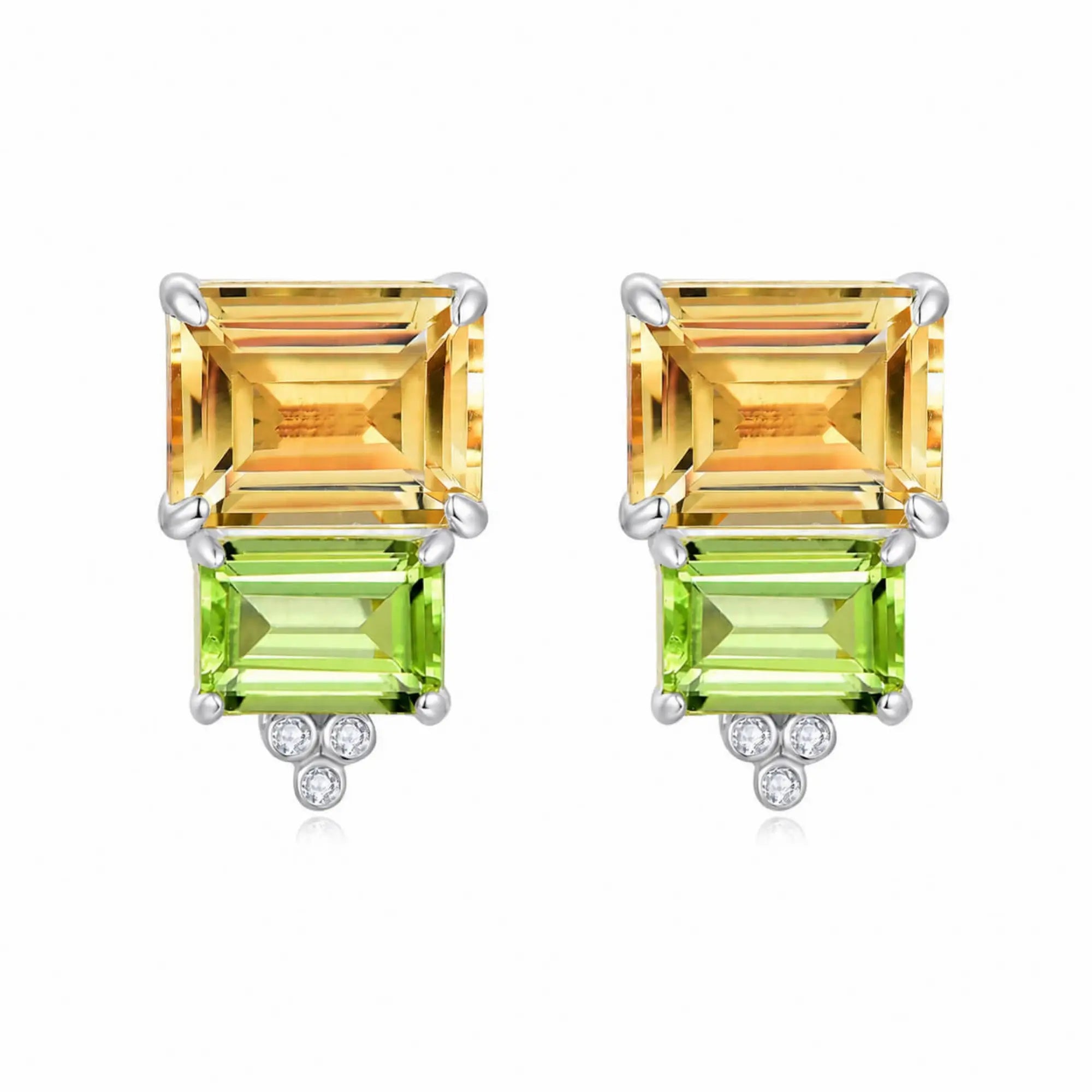 Natural Citrine Peridot Diamond Two Stones Earrings 14k white gold