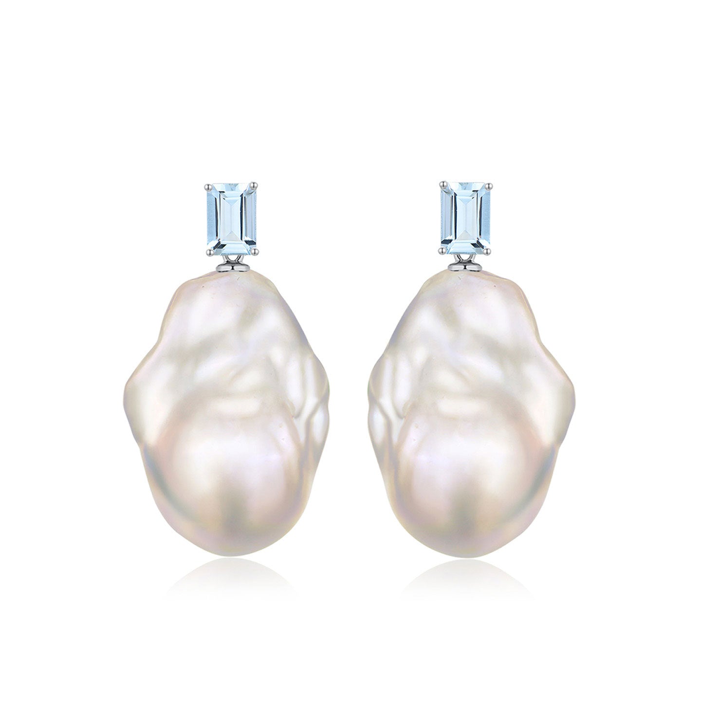 natural sky blue aquamarine baroque pearl convertible drop earrings in 14k white gold or sterling silver