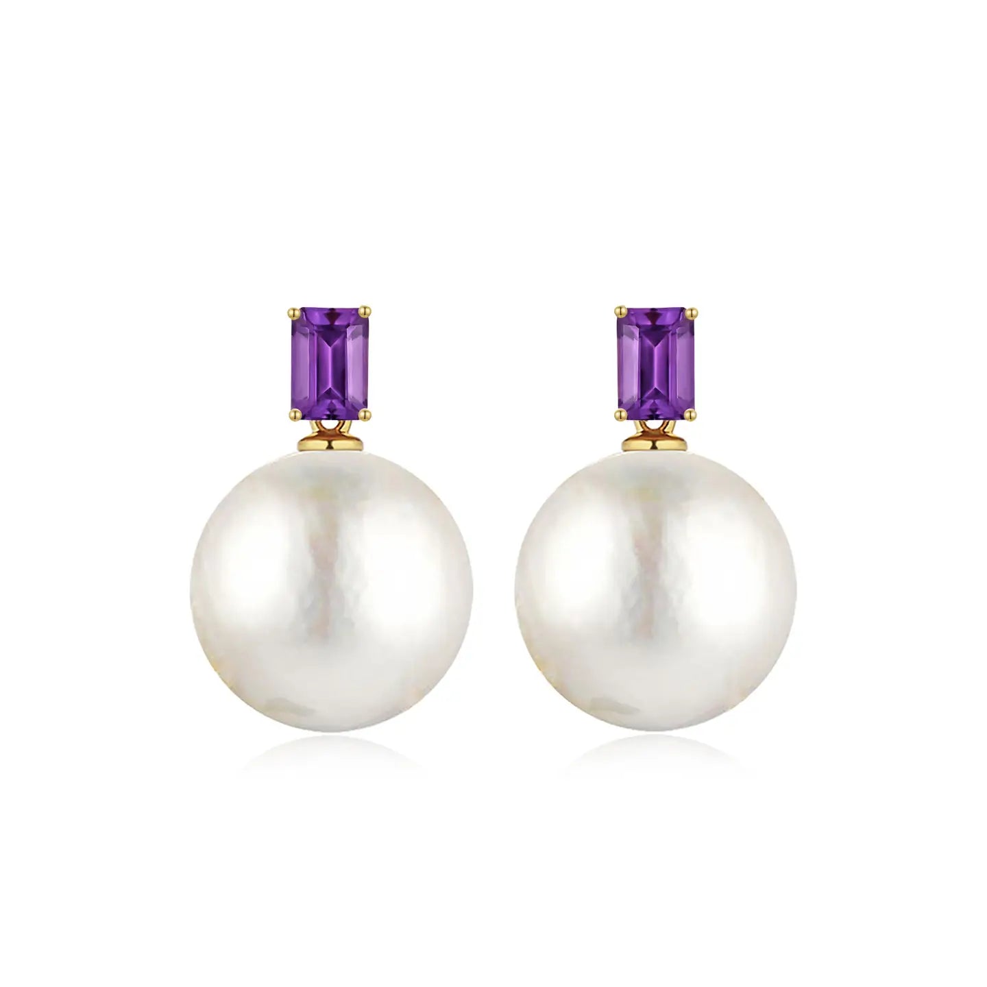 natural amethyst purple round baroque pearl convertible drop earrings 14k yellow gold