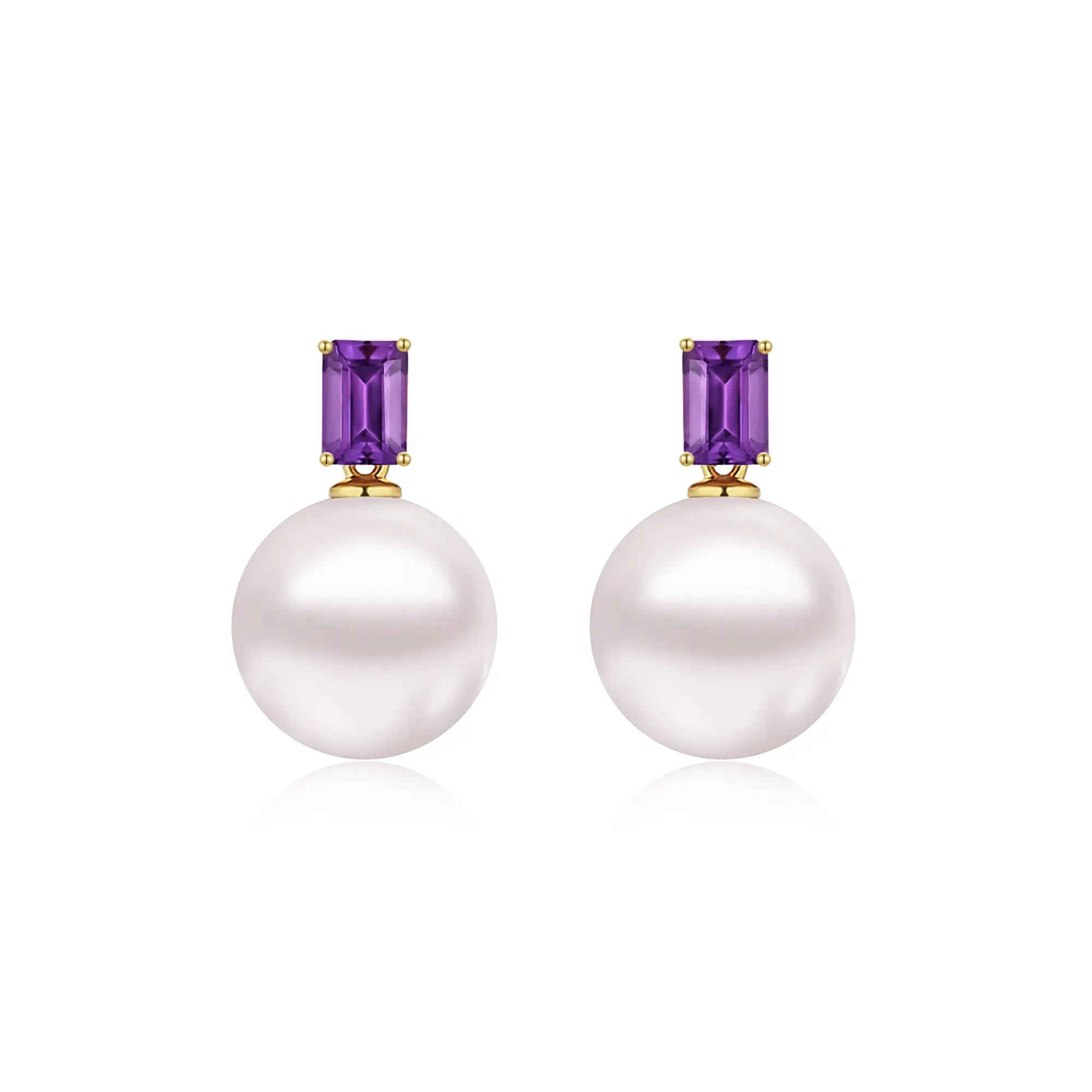 14k yellow gold Venus Natural Amethyst 10-11mm Cultured Pearl Convertible Drop Earrings