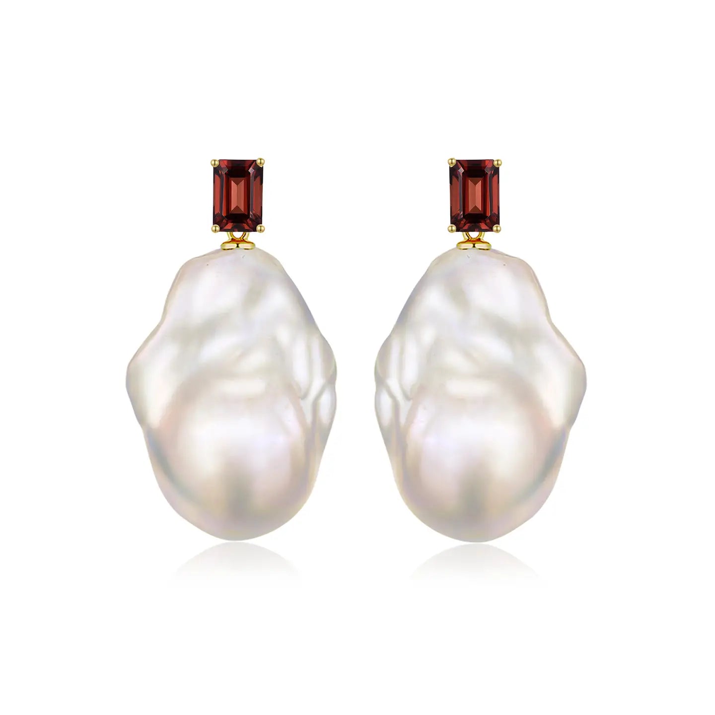 natural red garnet convertible baroque pearl earrings 14k yellow gold
