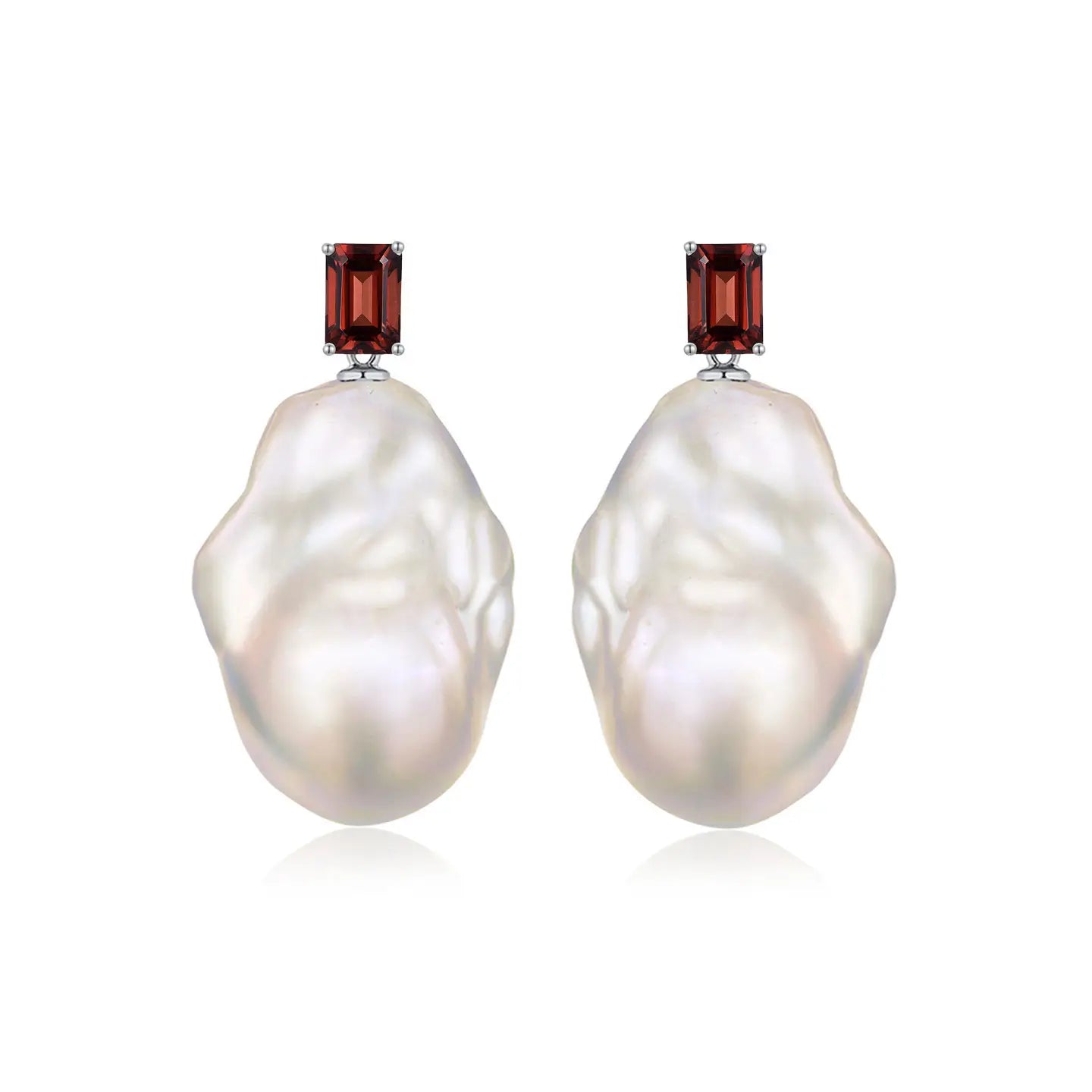14k white gold or sterling silver red garnet convertible baroque pearl earrings
