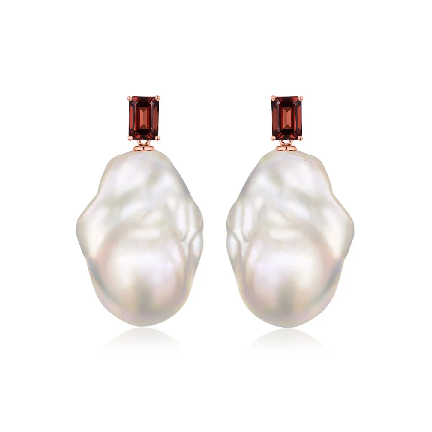 14k rose gold natural garnet baroque pearl convertible drop earrings