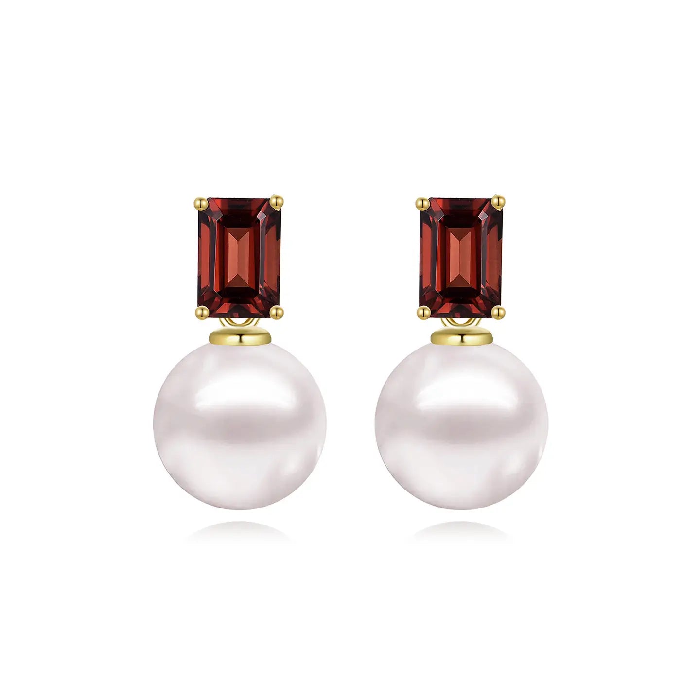 14k yellow gold red garnet pearl convertible earrings